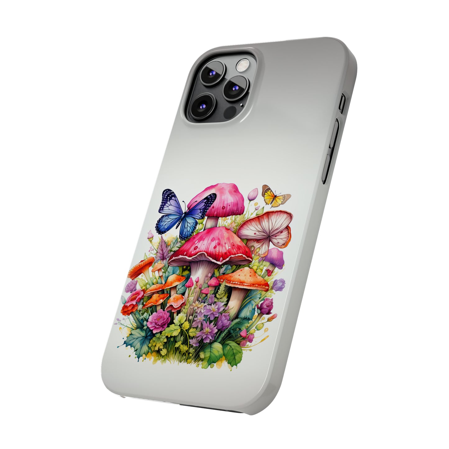 Magical Mushroom Oasis Where Flowers Bloom Amongst Butterflies Iphone 15-12 Slim Phone Case