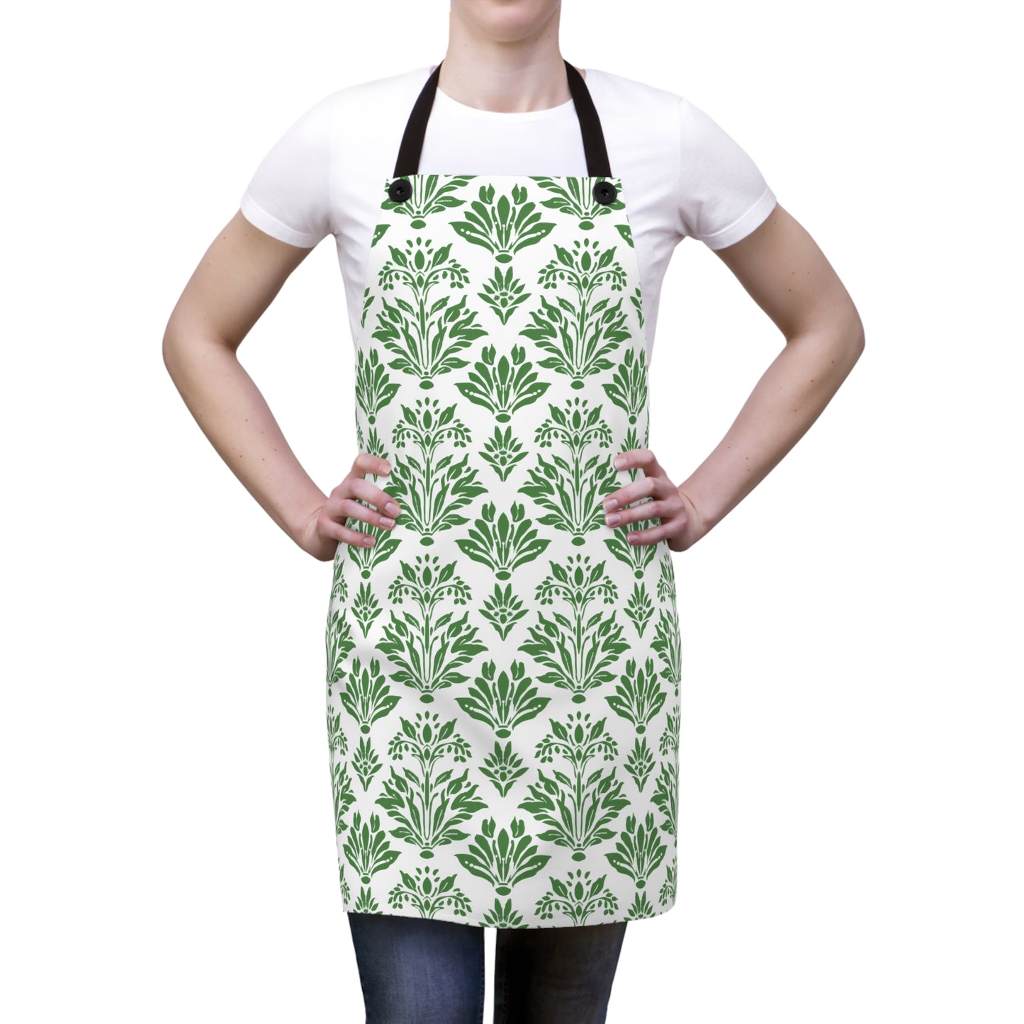 Green Floral Indian Block Print Pattern Kitchen Chef Apron