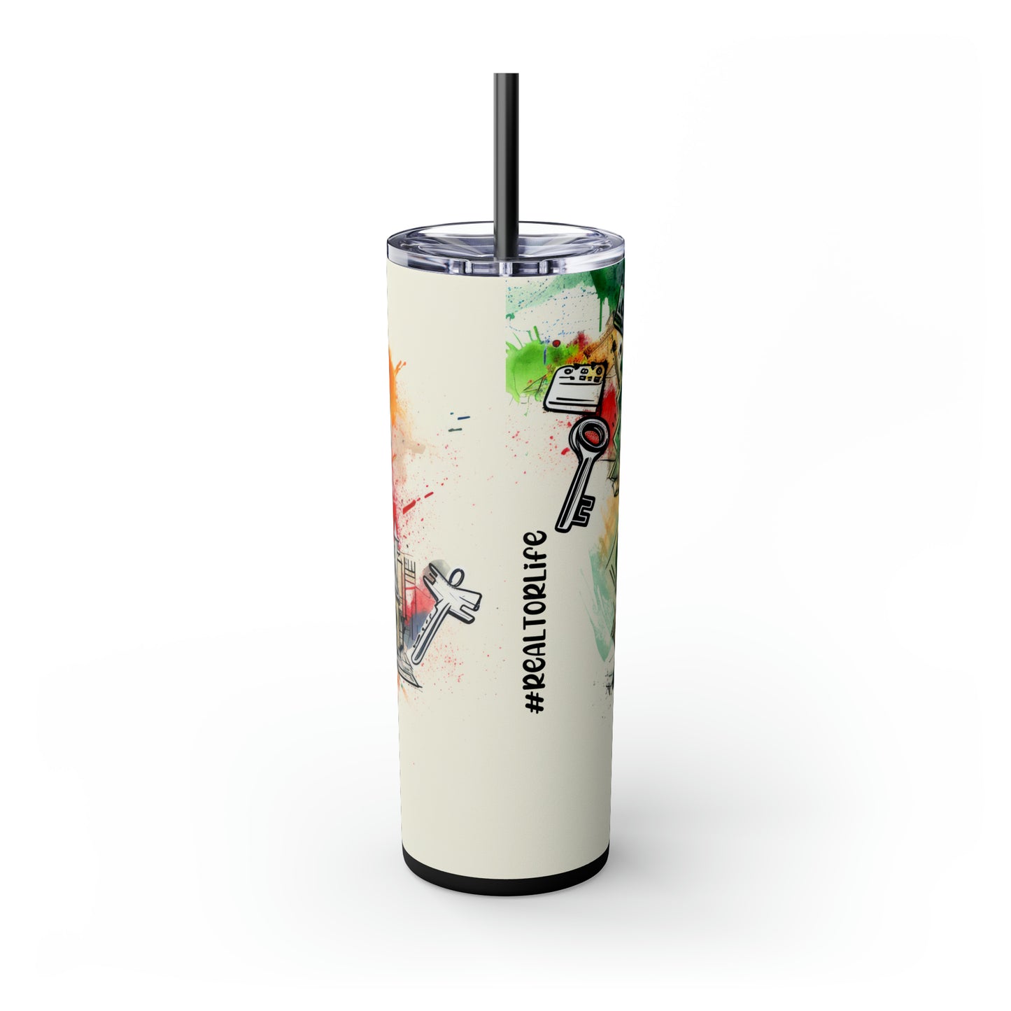 Vibrant Collage Real Estate and Realtor Life 20oz Skinny Tumbler with Straw