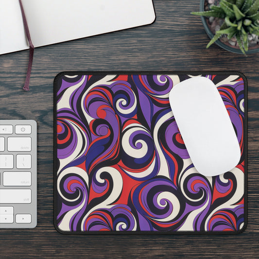 Groovy Swirls of Dynamic Purple, Red, and Blue Abstract Pattern Gaming Mouse Pad with Finished Edges