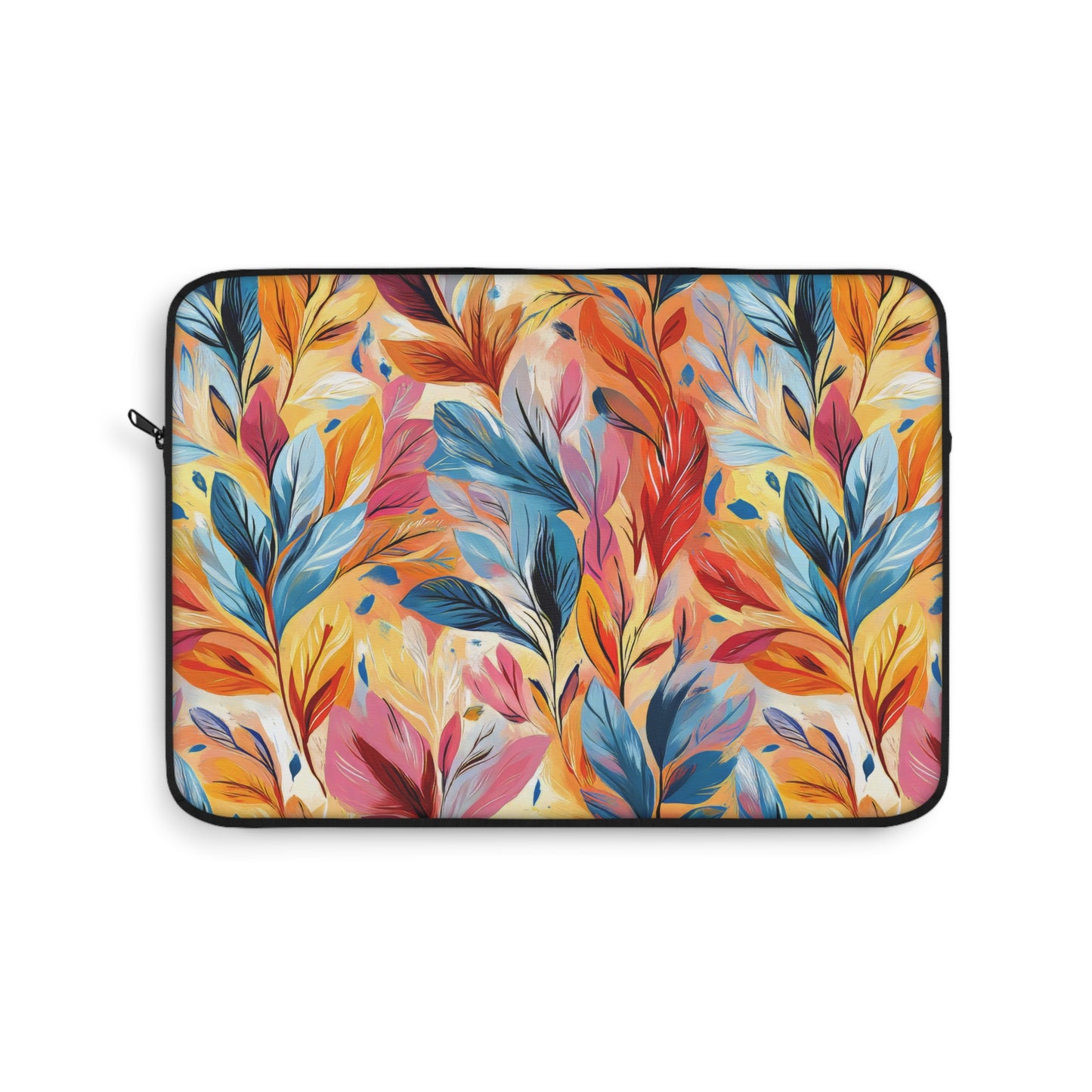 Vibrant Autumn Feathers in Hues of Orange, Yellow, Blue, and Pink on a Textured Background Laptop or Ipad Protective Sleeve 3 Sizes Available