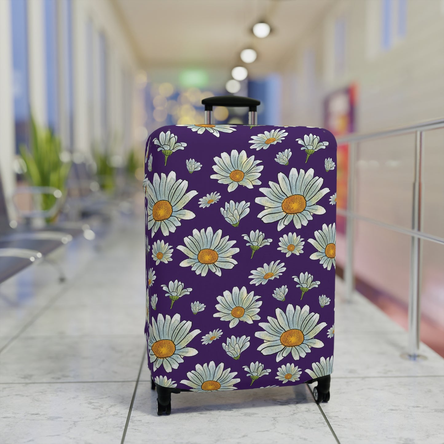 Large Watercolor Summer Daisies Blooming Against a Bold Purple Background  - Luggage Protector and Cover 3 Sizes