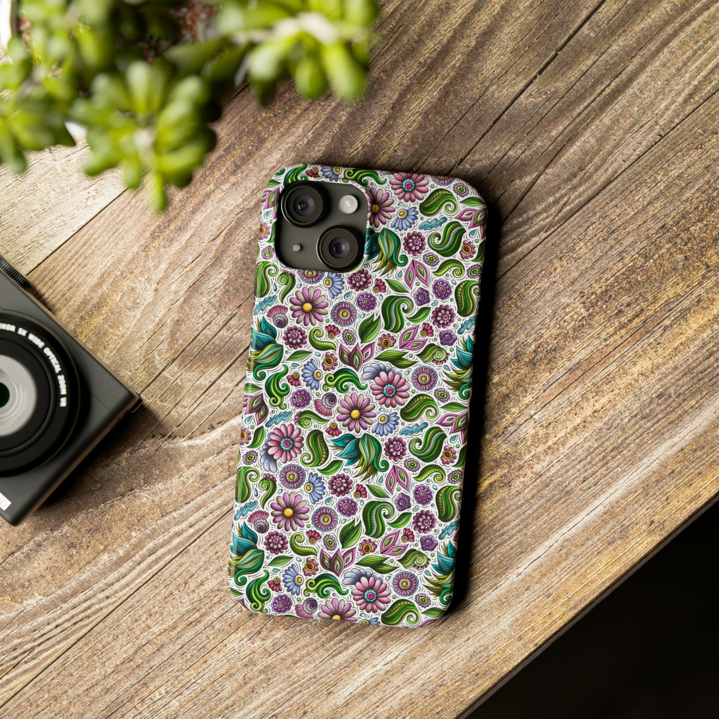 Purple & Pink Daisy Floral Print Iphone 15-12 Slim Phone Case