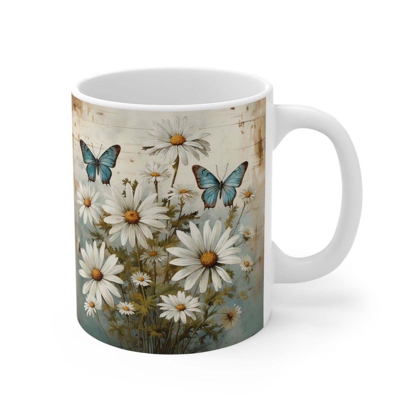 Rustic Farmhouse Daisy and Butterfly Design  - 11 oz Coffee