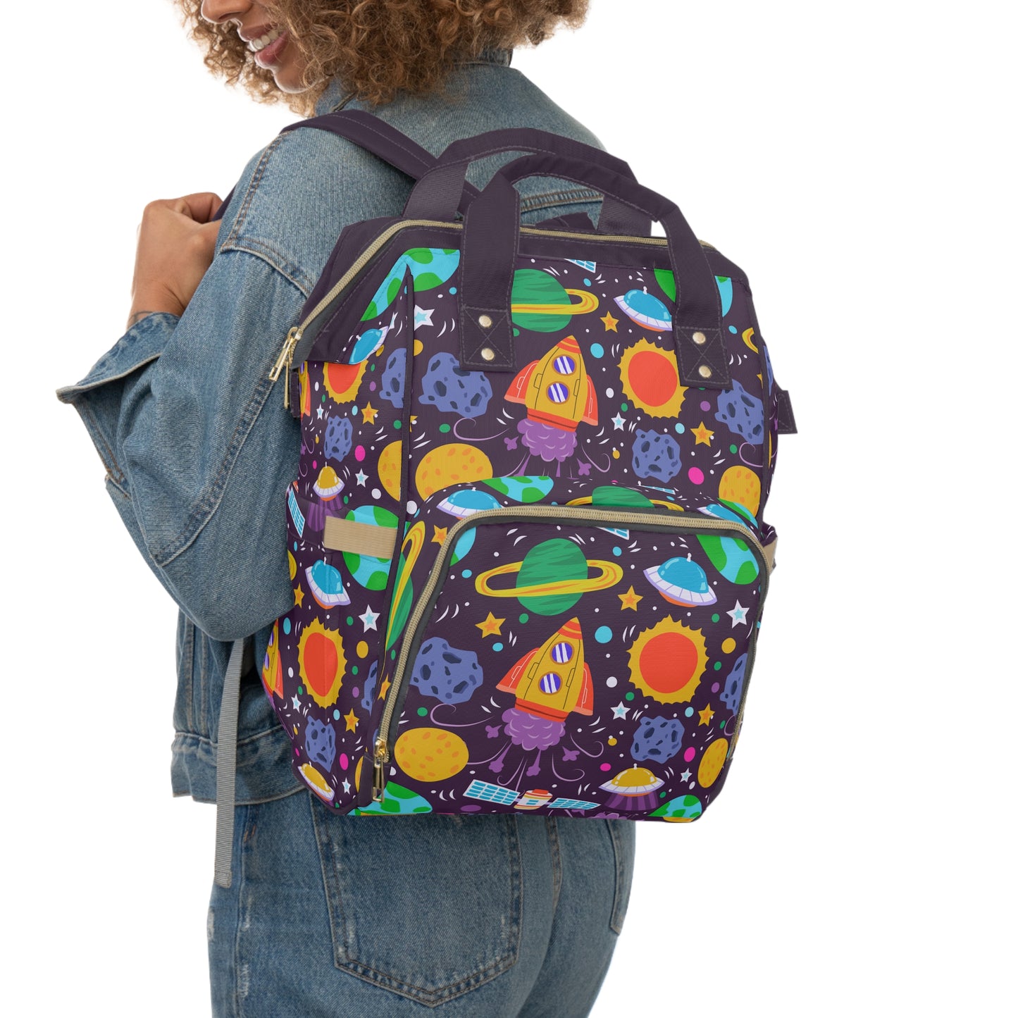 Galactic Adventure: Kids' Spaceships, Planets, and Stars Multifunctional Diaper Backpack