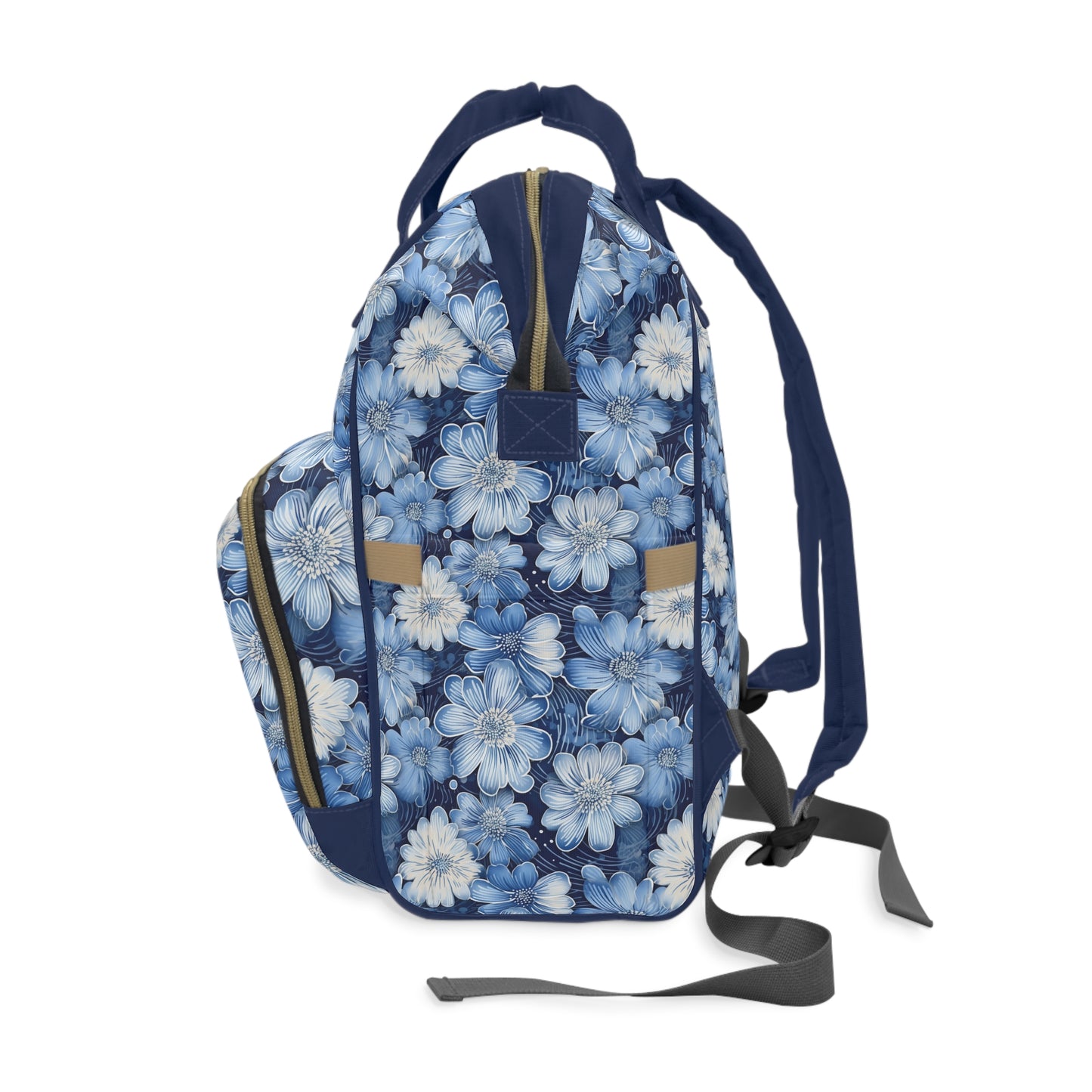 Watercolor Blossom in Blue and White Multifunctional Diaper Backpack