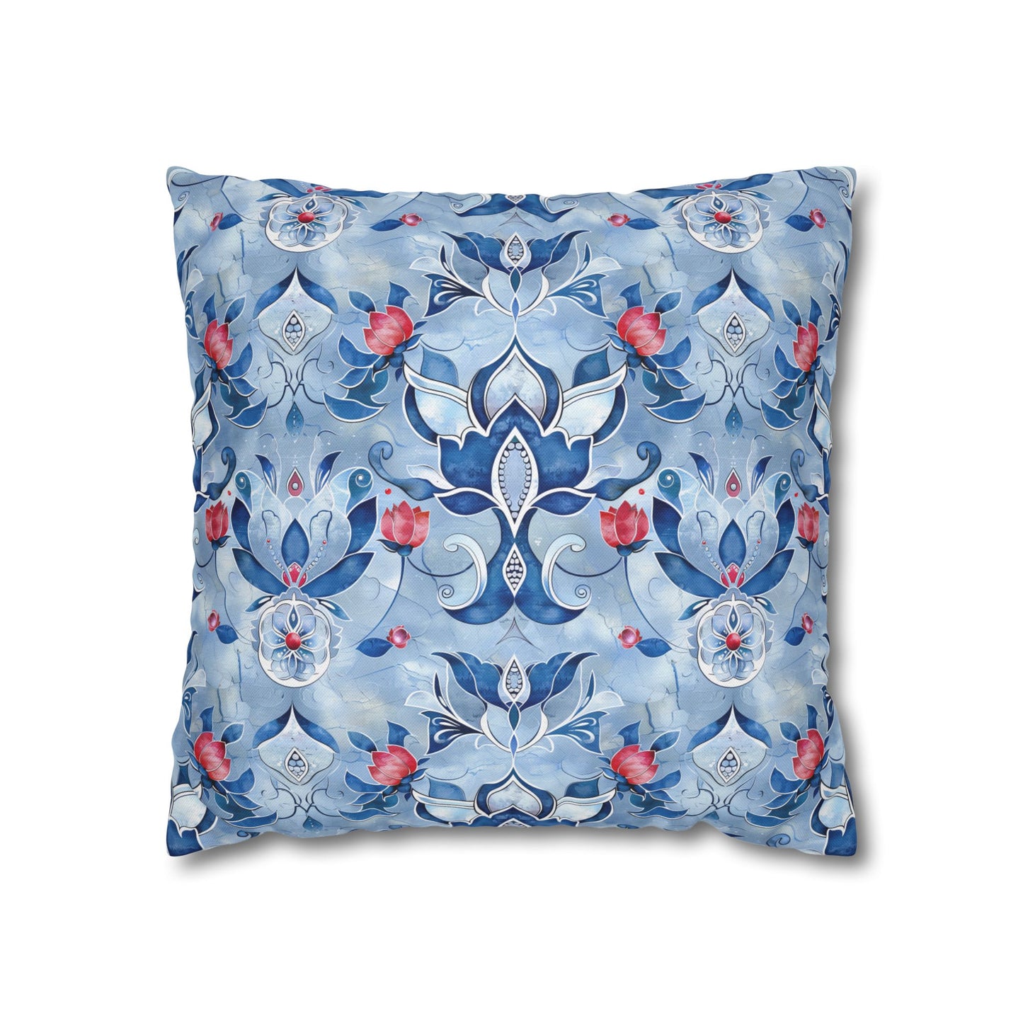 Enchanting Blue and Pink Lotus Mosaic Spun Polyester Square Pillowcase 4 Sizes