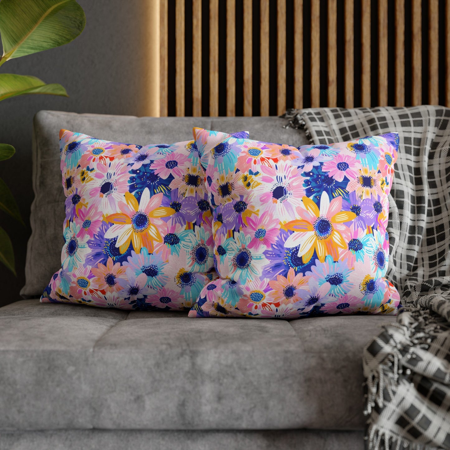 Watercolor Wonderland: Large Colorful Daisies Blooming with Radiance Spun Polyester Square Pillowcase 4 Sizes