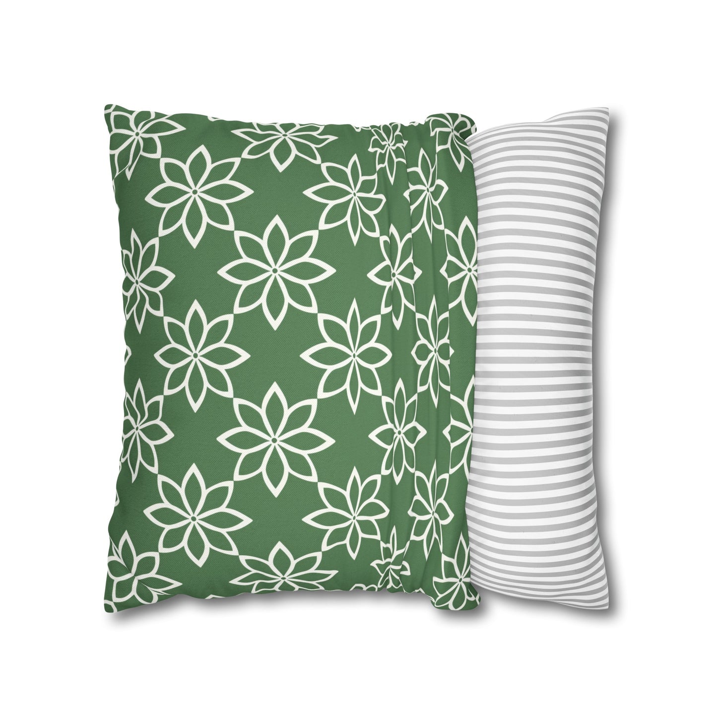 Modern Minimalist Green and White Geometric Floral Design Spun Polyester Square Pillowcase 4 Sizes