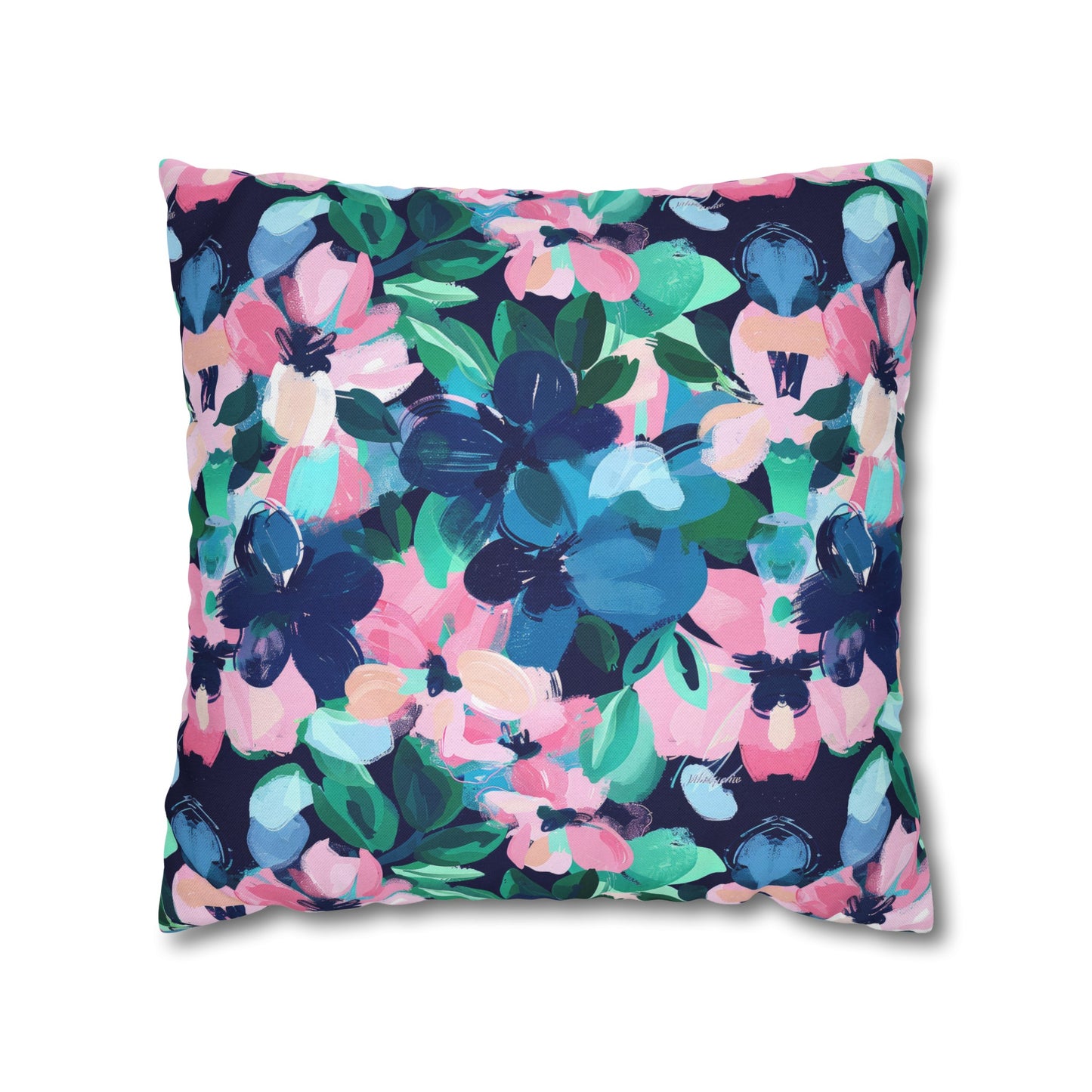 Tranquil Blooms: Muted Blue, Pink, and Green Watercolor Flowers Spun Polyester Square Pillowcase 4 Sizes