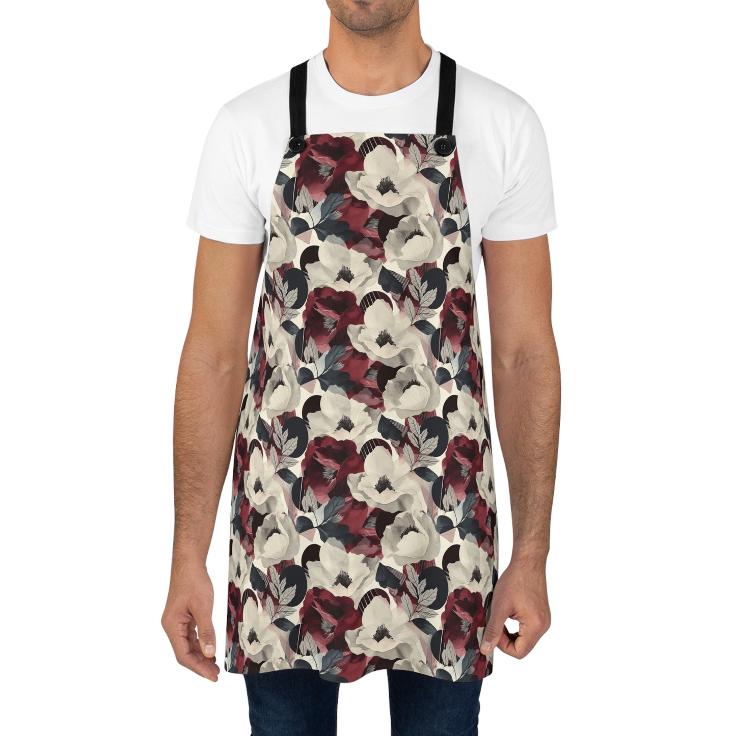 Elegant Vintage Floral Blooms in Wine, Cream and Charcoal Print Design Kitchen Chef Apron