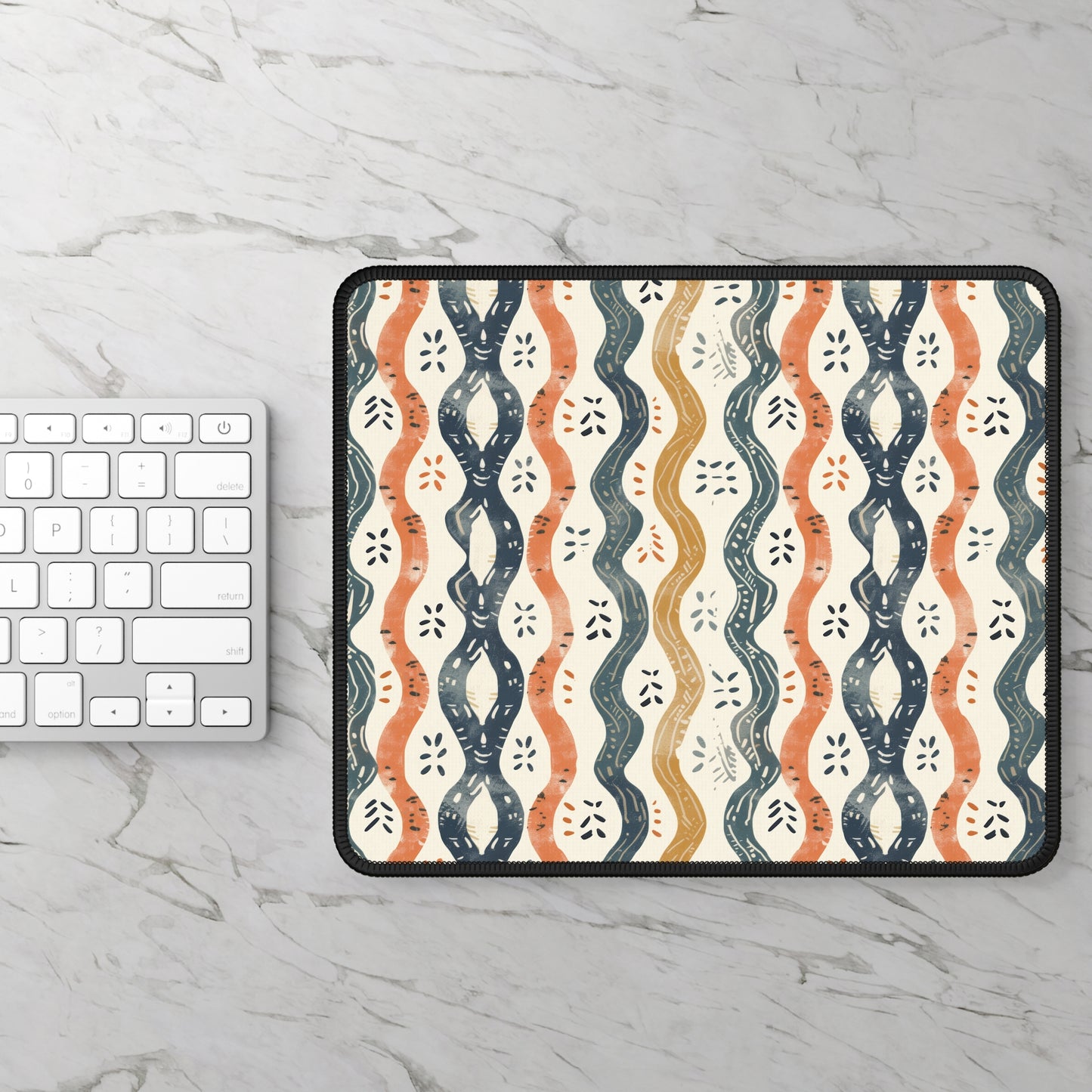 Boho Waves with Earthy Blues Reds and Browns Gaming Mouse Pad with Finished Edges