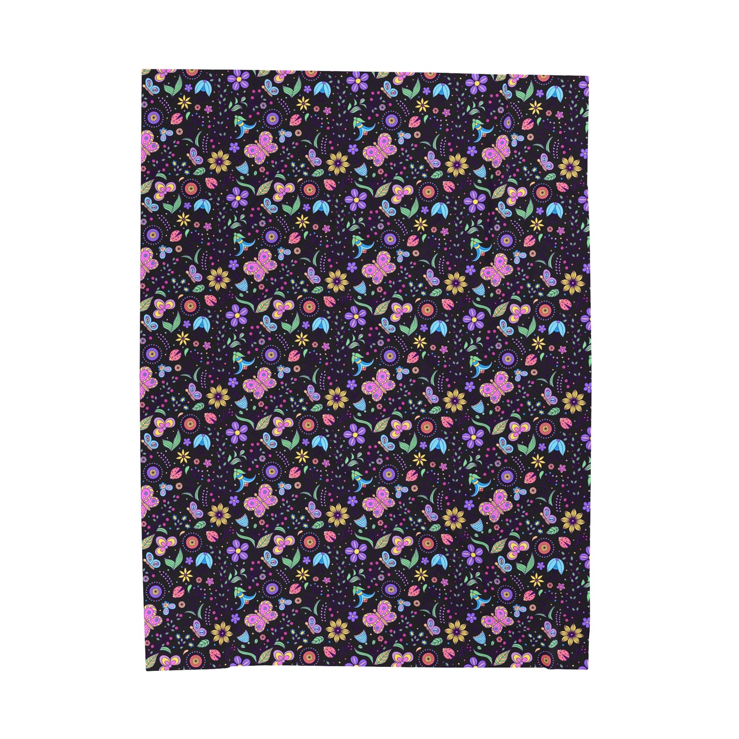 Whimsical Flutter: Kids' Enchanted Butterflies and Blooming Flowers on Black  Velveteen Plush Blanket 3 Sizes