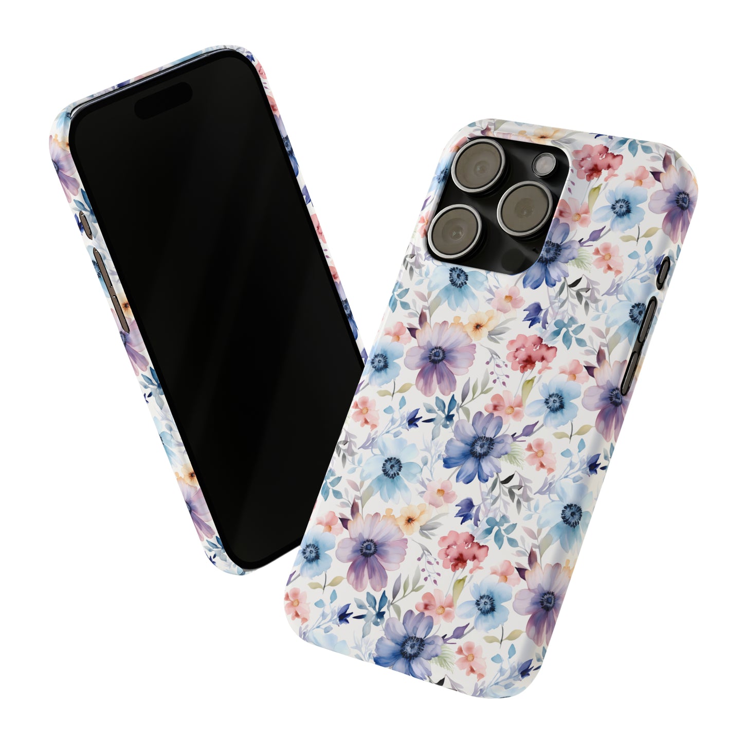 Pastel Pink Purple and Blue Watercolor Flowers Iphone 15-12 Slim Phone Case