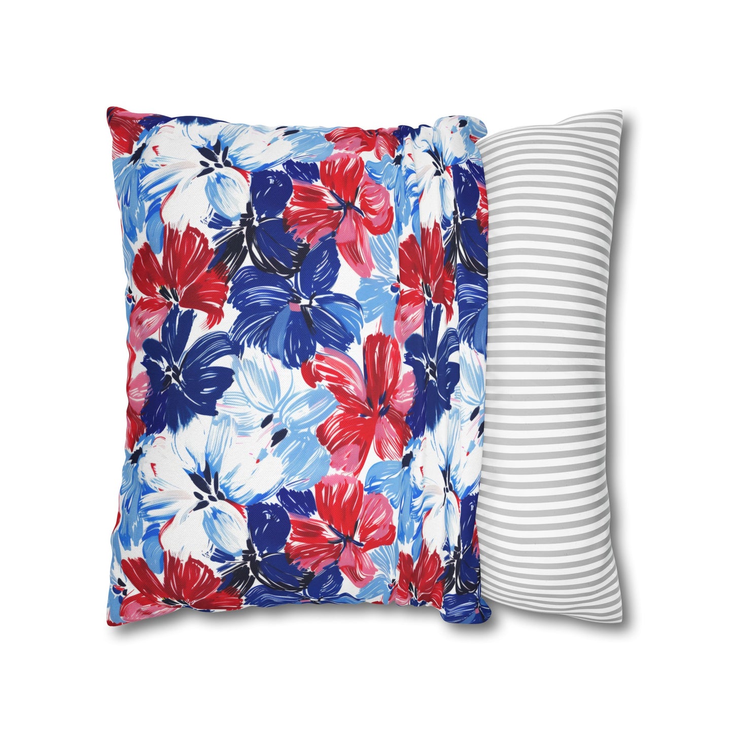 Americana Blooms: Large Watercolor Flowers in Red, White, and Blue Spun Polyester Square Pillowcase 4 Sizes