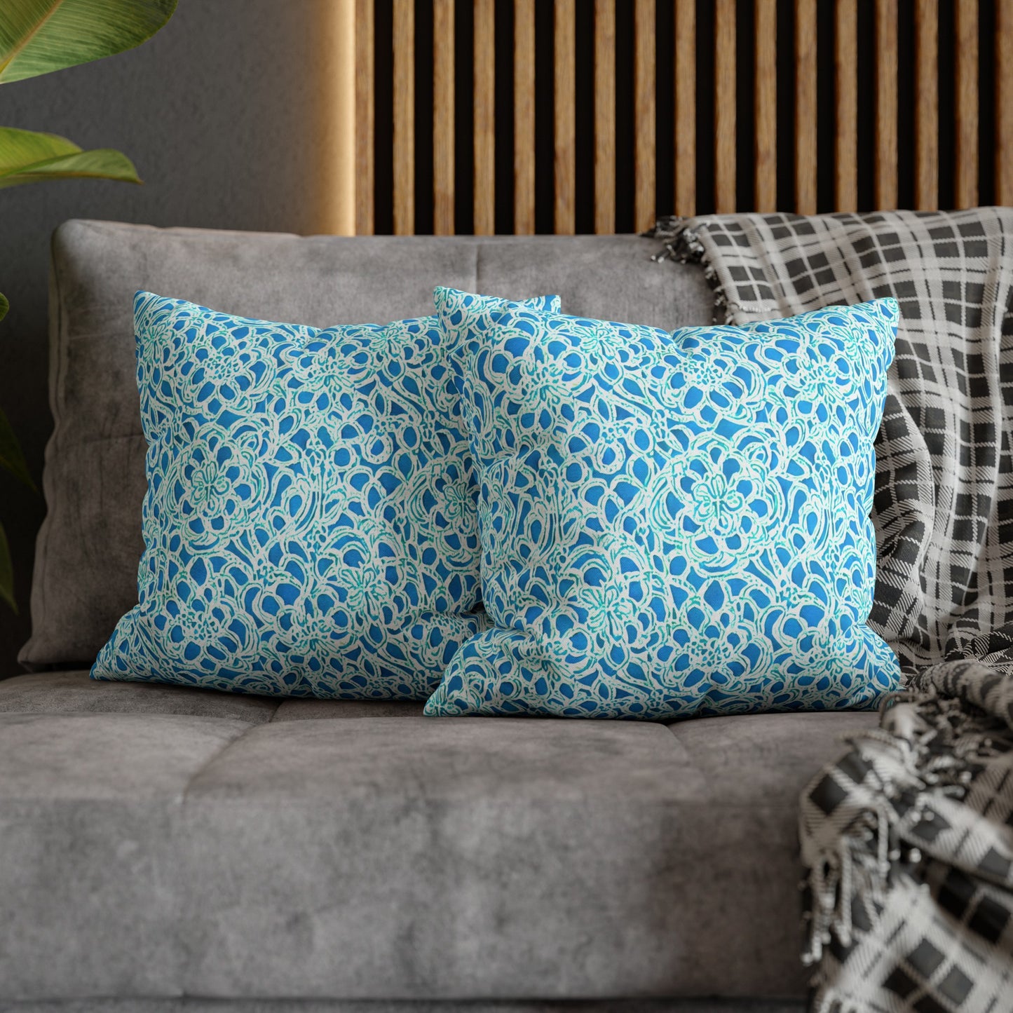 Luminous Swirls: Abstract Watercolor Floral Patterns in Lime Green and Blue Spun Polyester Square Pillowcase 4 Sizes