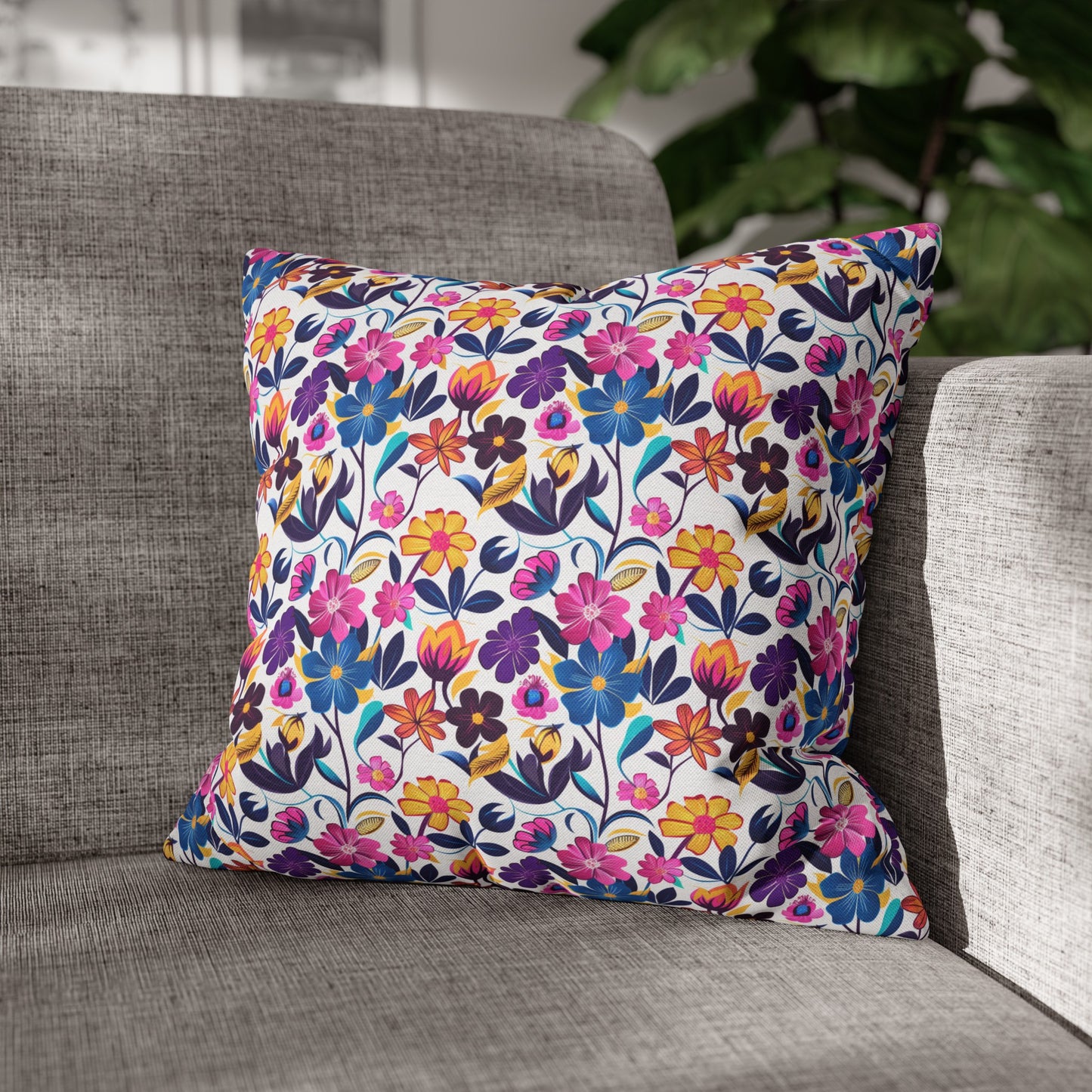 Floral Fiesta Vibrant Multicolor Flower Pattern Spun Polyester Square Pillowcase 4 Sizes