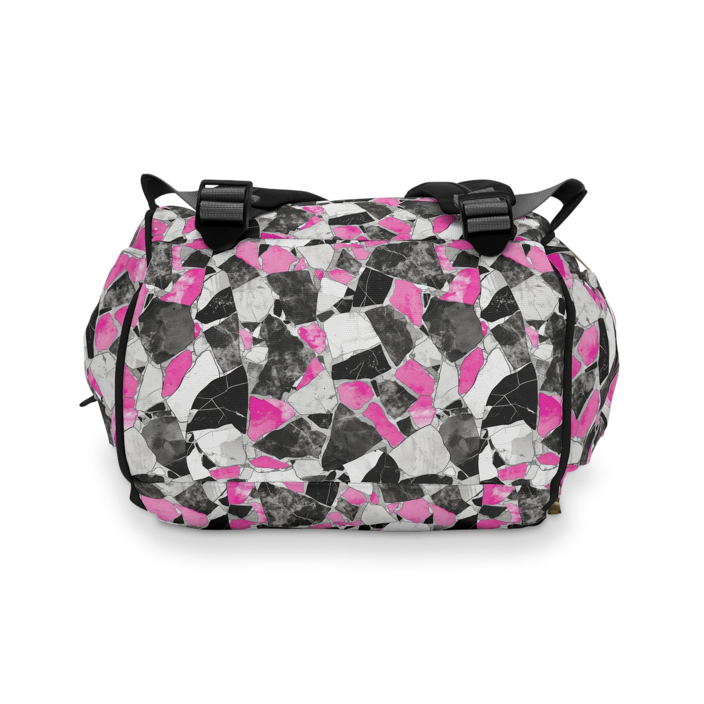 Chic Pink and Gray Mosaic Design Multifunctional Diaper Backpack