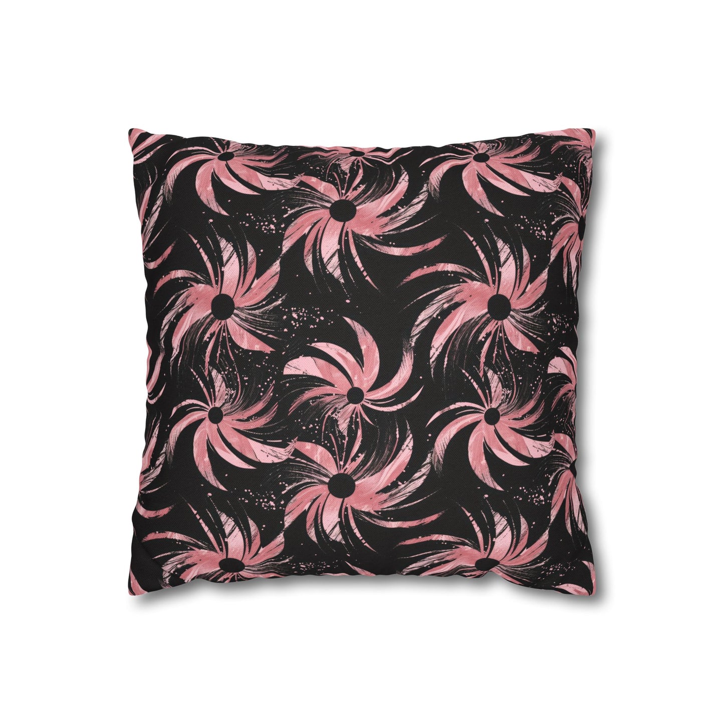 Stellar Blooms of Cosmic Pink on Midnight Black Design Spun Polyester Square Pillowcase 4 Sizes