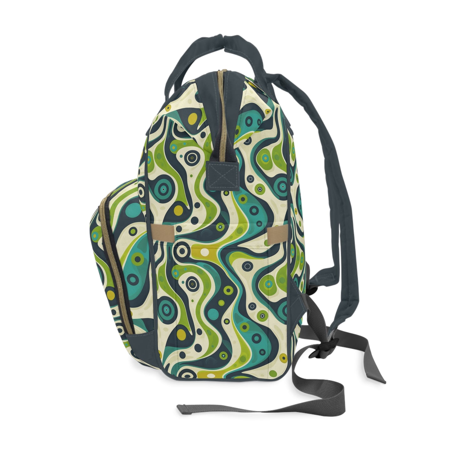 Groovy Retro Greens and Blues Abstract Waves Diaper Backpack