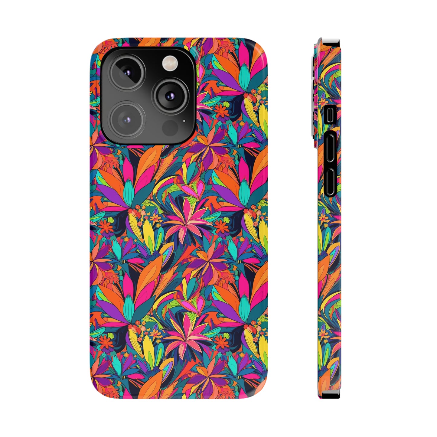 Tropical Neon Flowers Iphone 15-12 Slim Phone Case