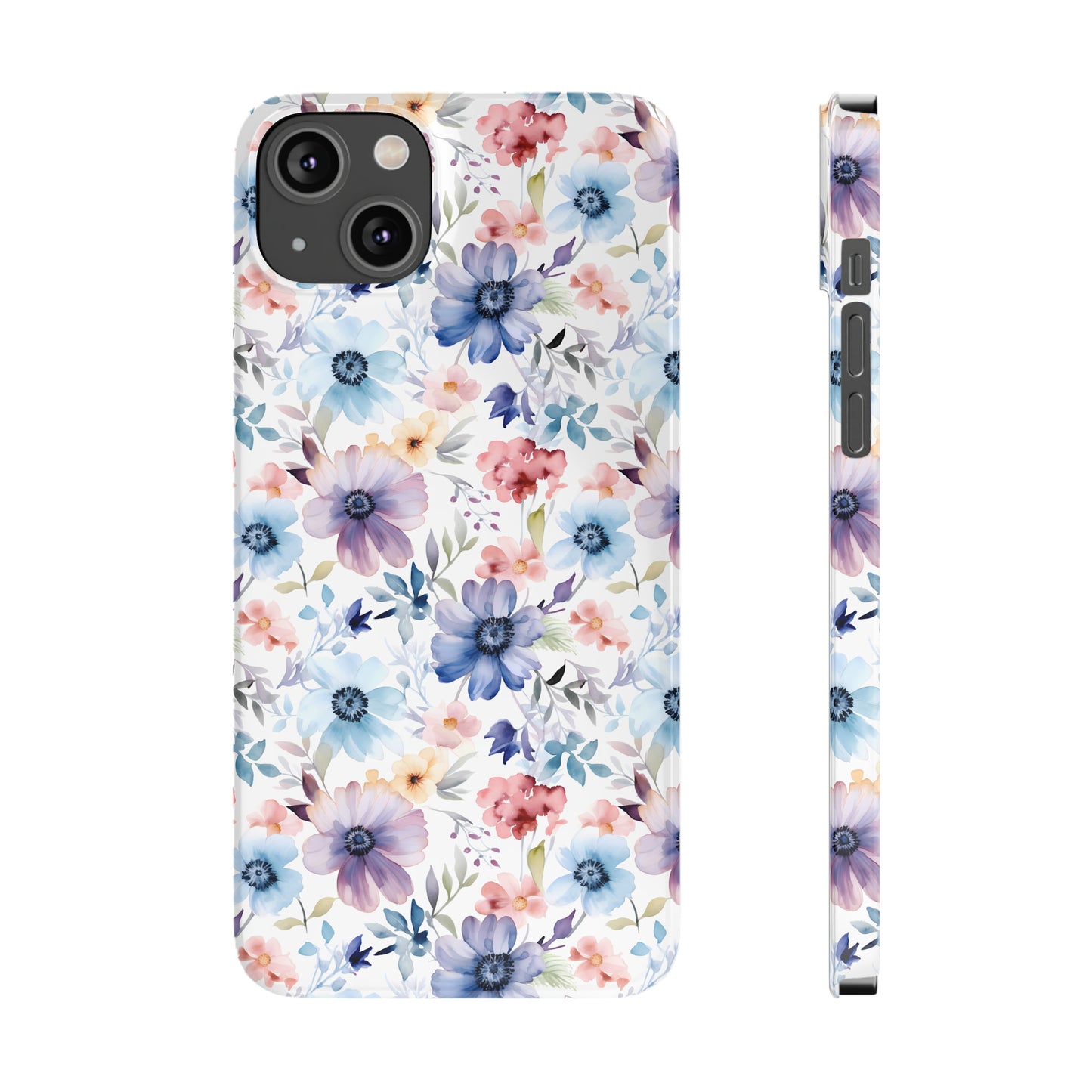 Pastel Pink Purple and Blue Watercolor Flowers Iphone 15-12 Slim Phone Case