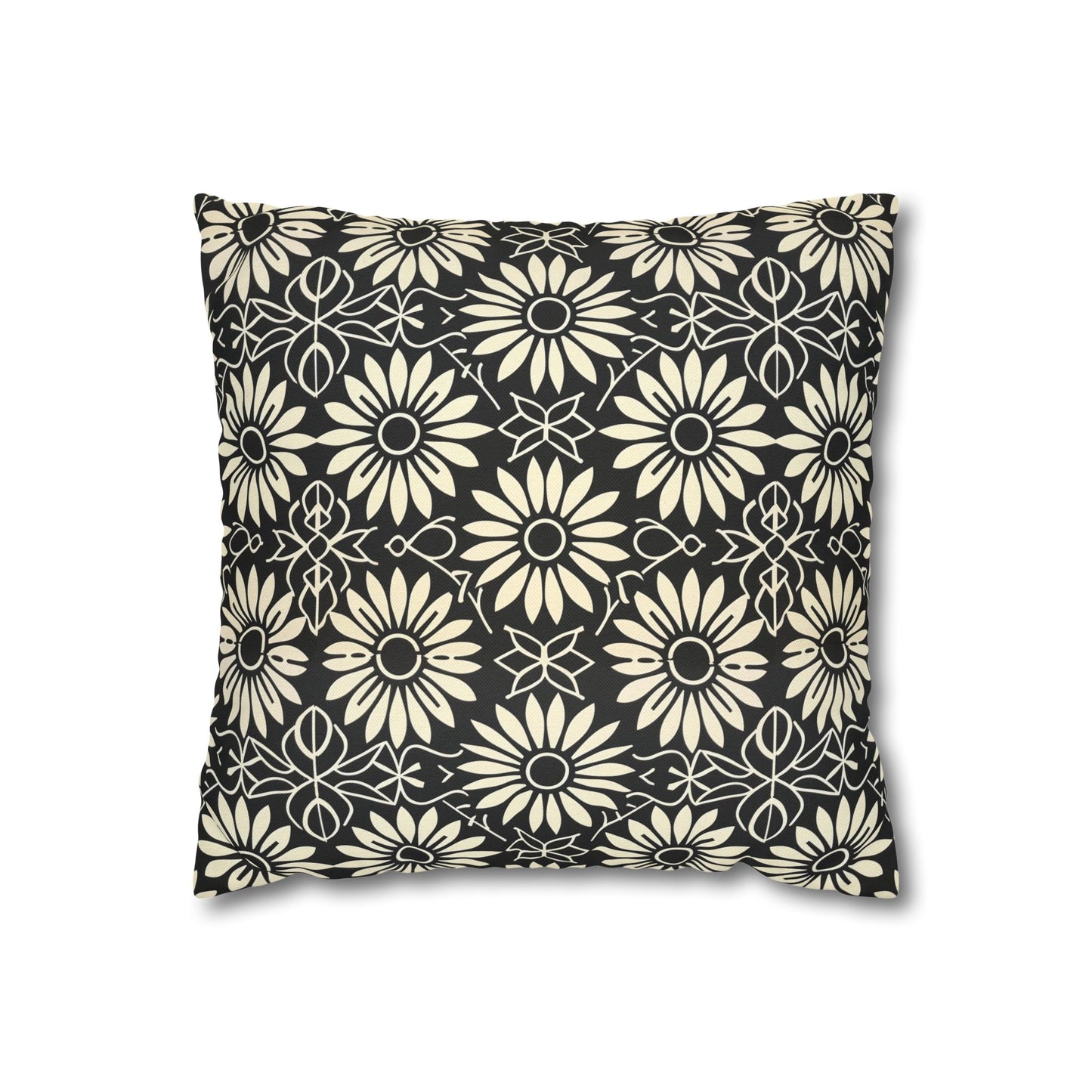 Classic Daisy Black and Off White Elegance Spun Polyester Square Pillowcase 4 Sizes