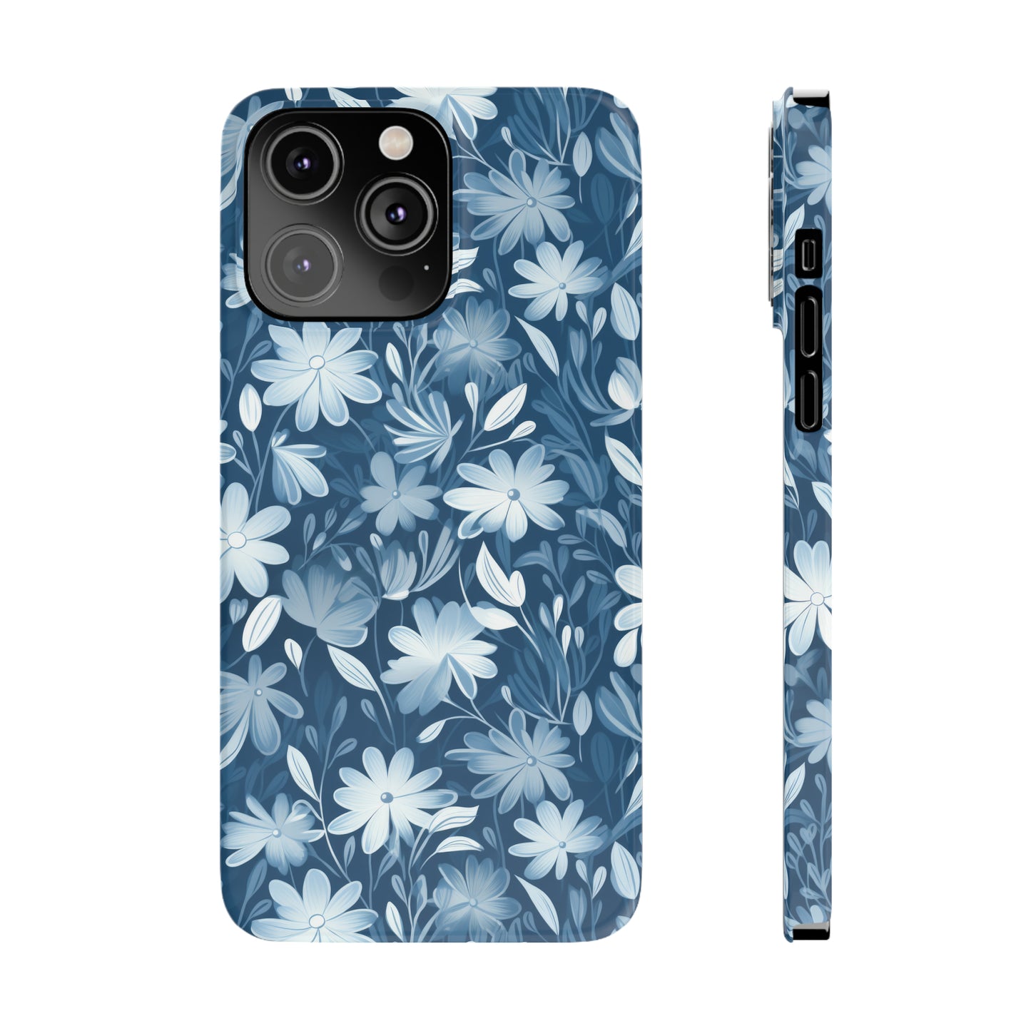 Gentle Elegance: Soft Muted Blue Flower Design Iphone 15-12 Slim Phone Case