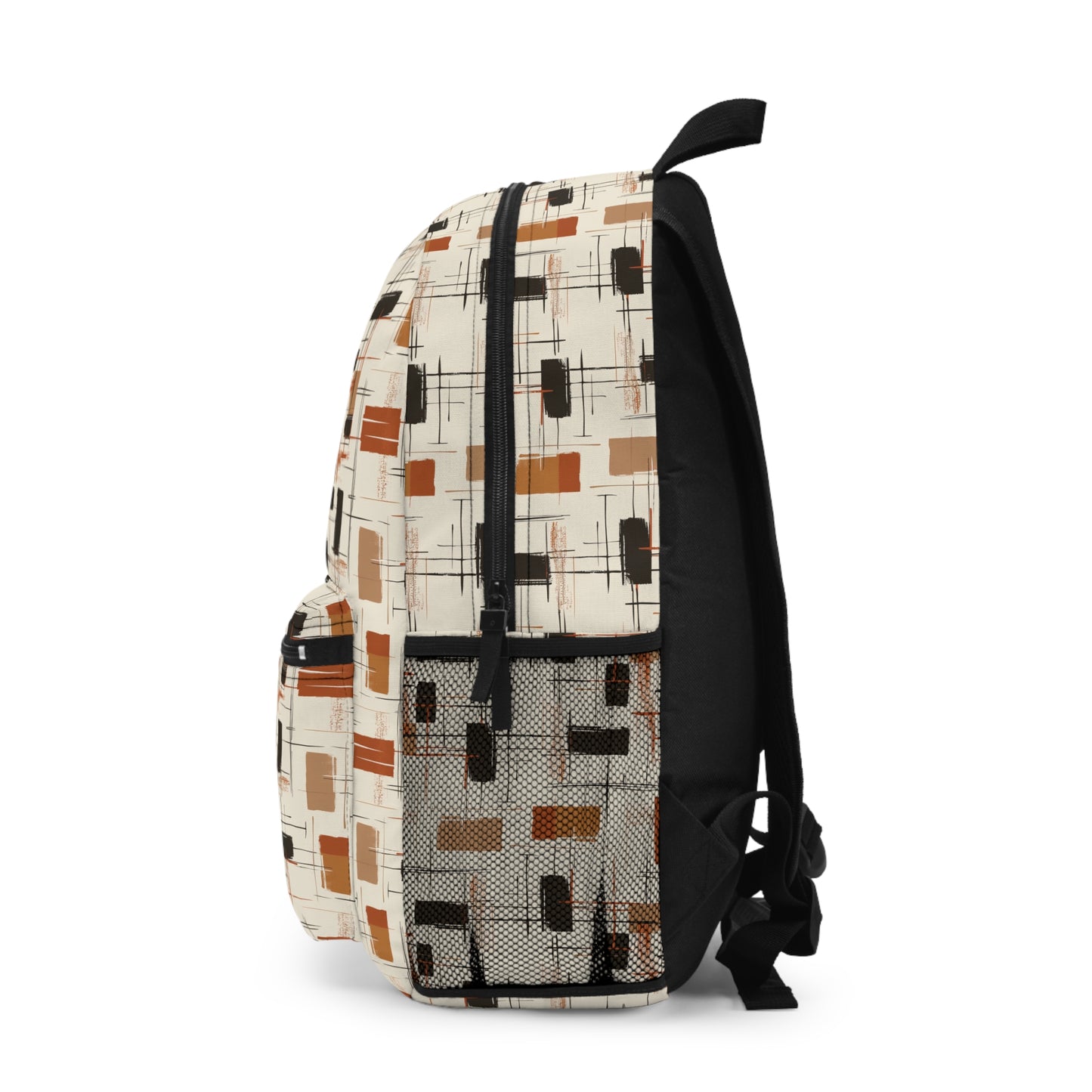 Modern Artistry in Bold and Minimalistic Pattern in a Palette of Black, Dark Orange, and Beige Lightweight Stylish Durable Backpack (Made in USA)