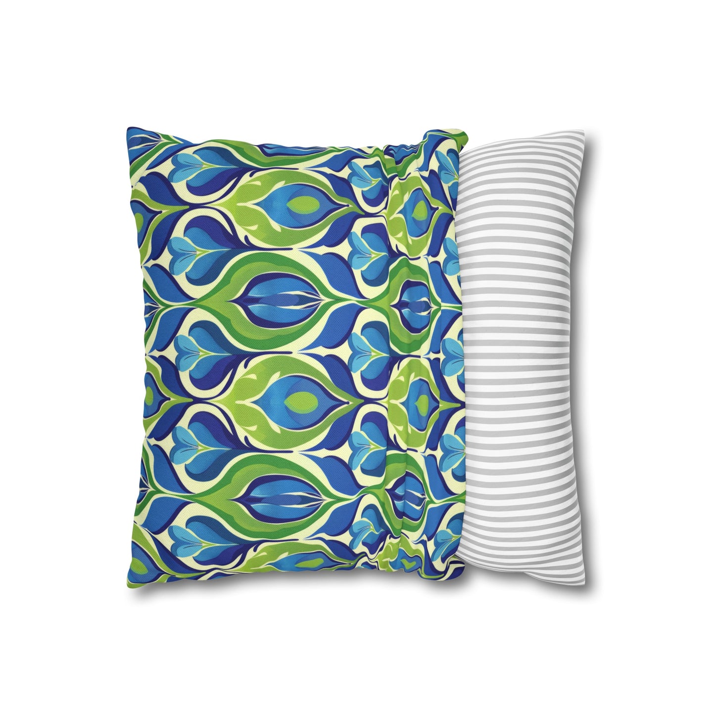 Retro Vibrant Peacock Blue and Green Floral Design Spun Polyester Square Pillowcase 4 Sizes