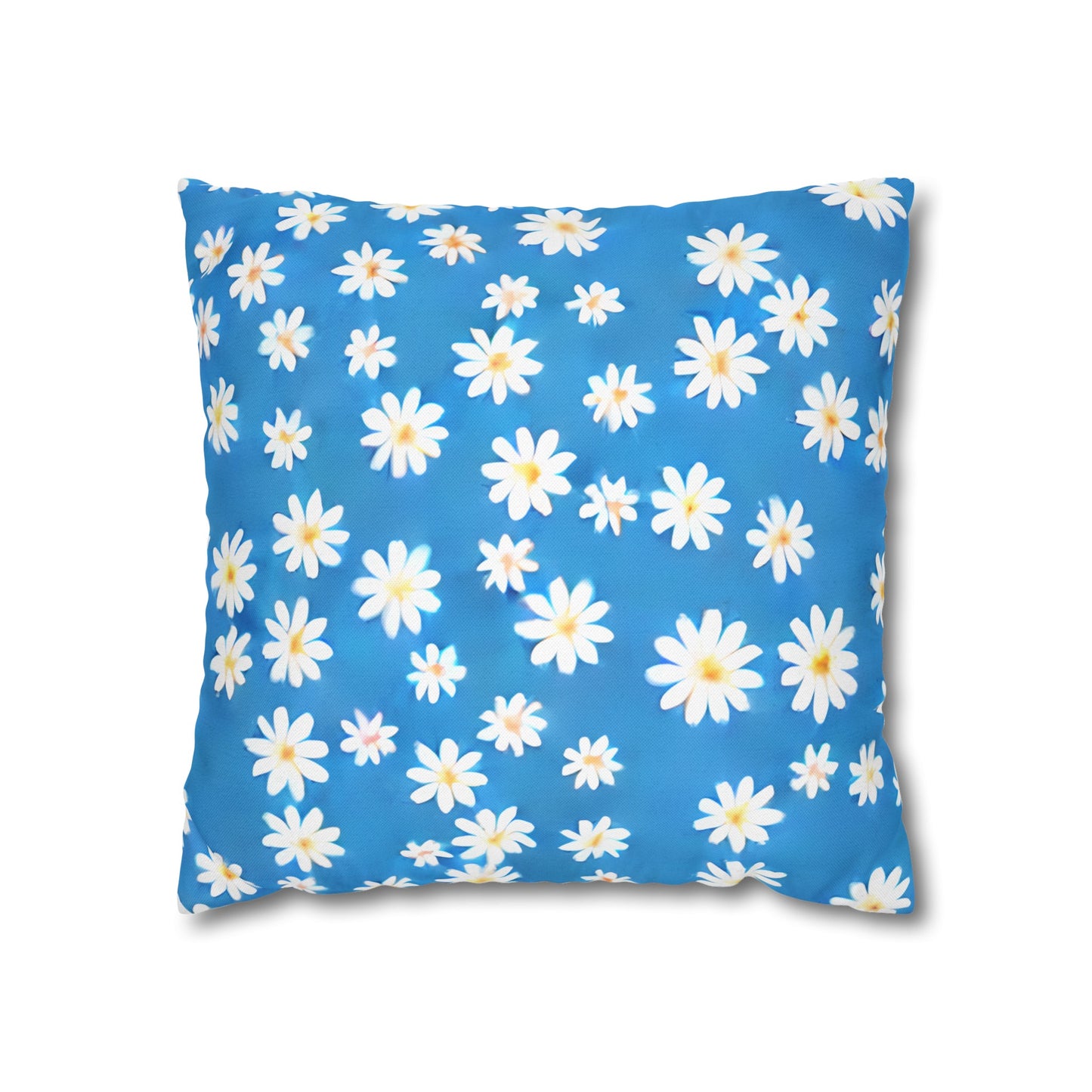 Skys Whisper: Tiny White Daisies on a Serene Blue Spun Polyester Square Pillowcase 4 Sizes