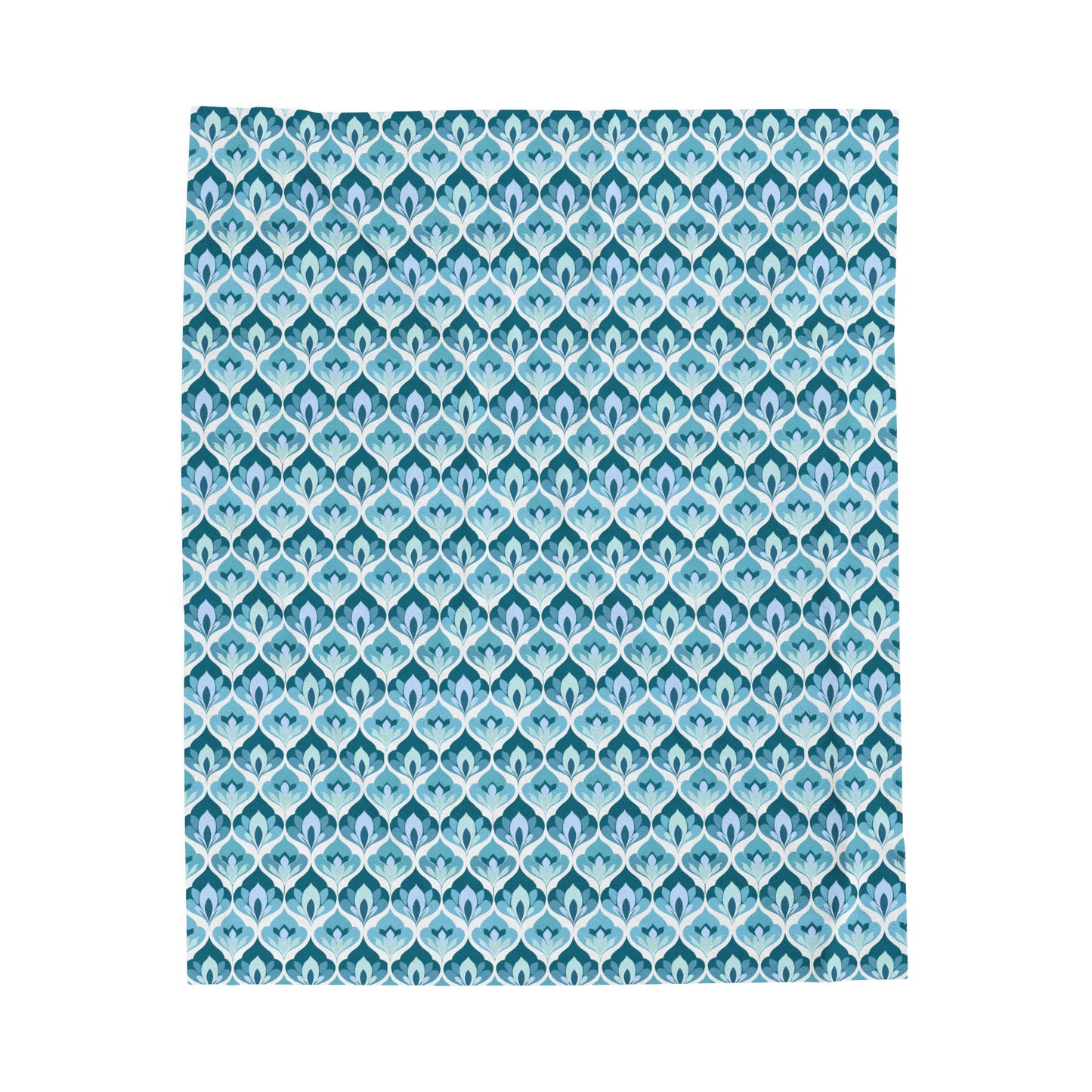 Serene Leaf Motifs Cascading in Cool Hues of Oceanic Blues Velveteen Plush Blanket 3 Sizes