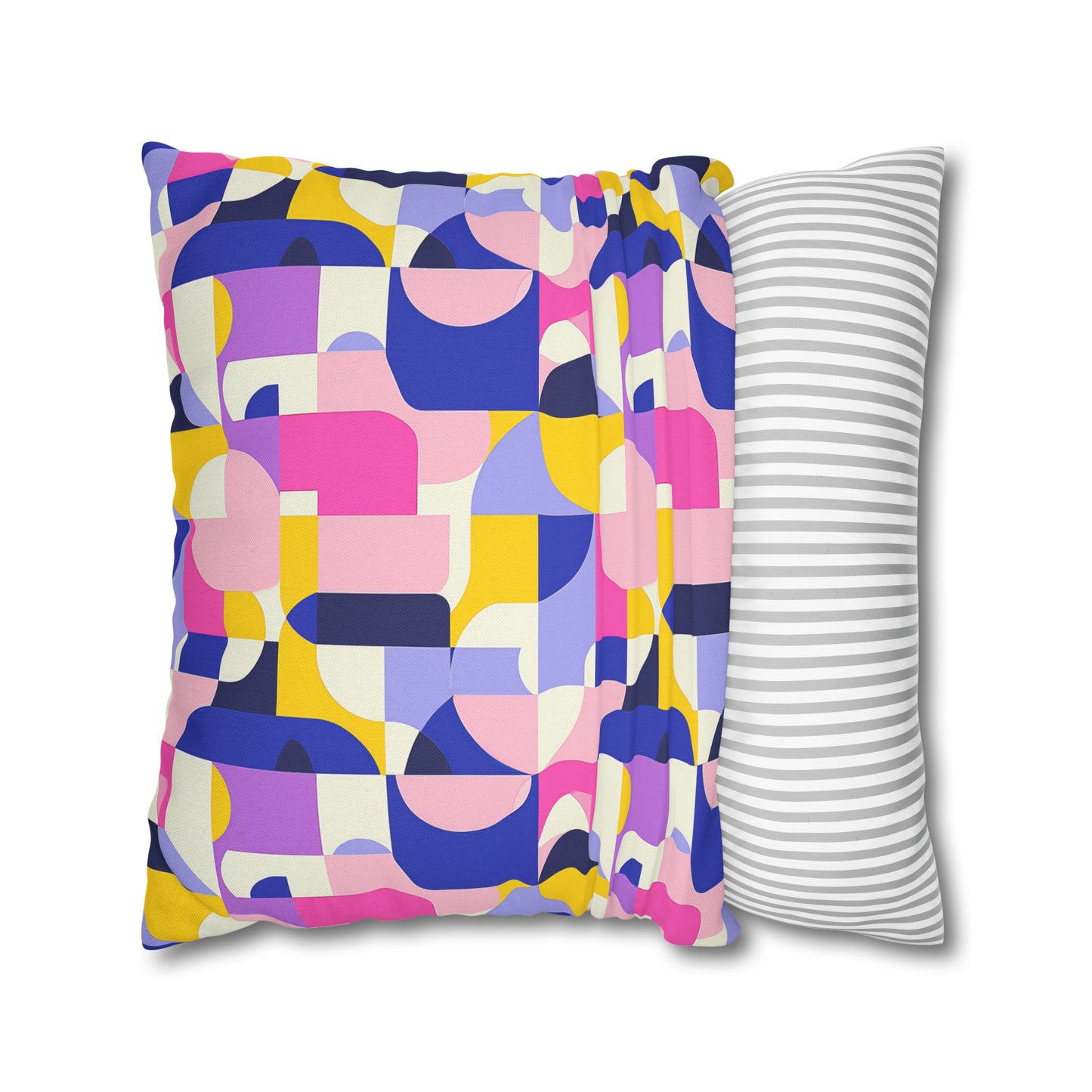 Vibrant Pink, Blue Yellow Color Block Geometric Shapes Spun Polyester Square Pillowcase 4 Sizes