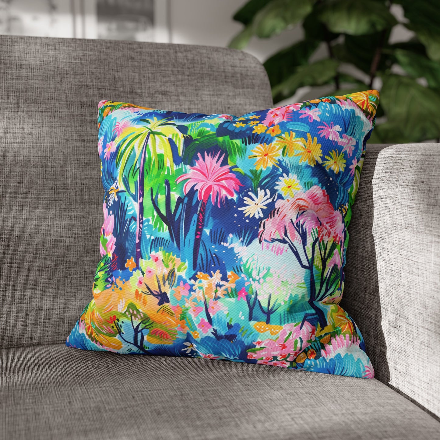 Kaleidoscope Canopy: Tropical Palm Symphony Spun Polyester Square Pillowcase 4 Sizes