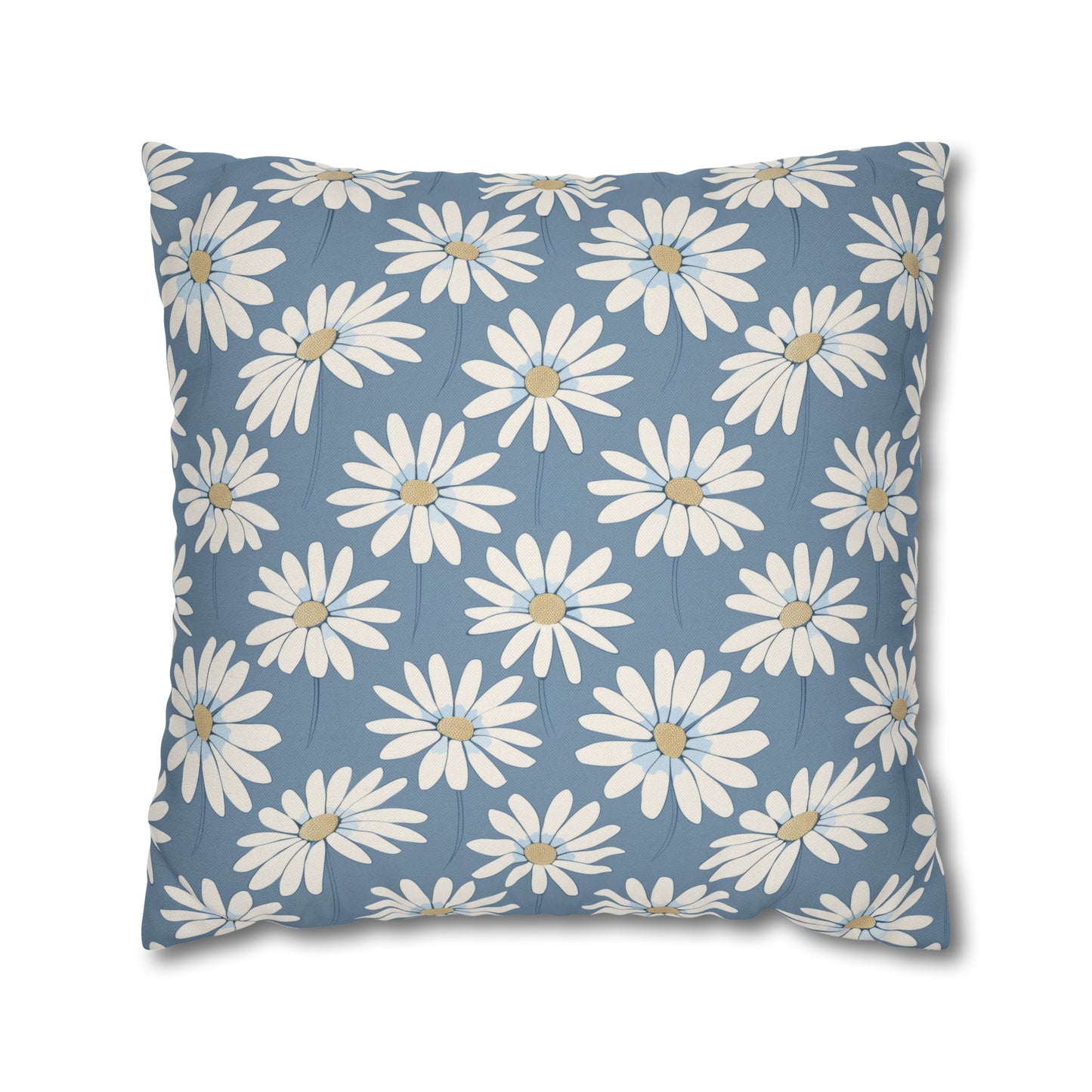 Charming White Daisies on a Soft Blue BackgroundSpun Polyester Square Pillowcase 4 Sizes