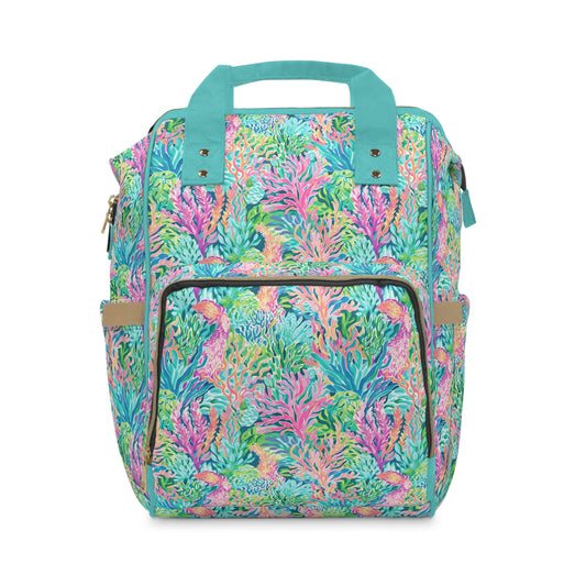 Submerged Spectrum: Vibrant Watercolor Depiction of Underwater Coral Multifunctional Diaper Backpack