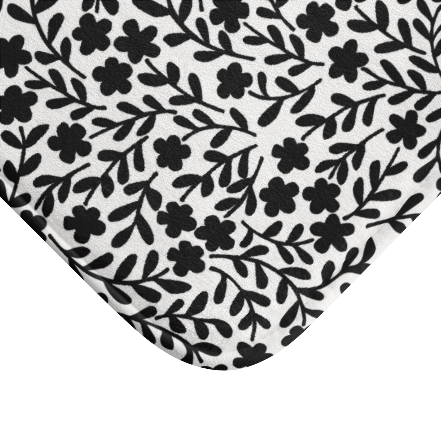 Delicate Simplicity: Tiny Black and White Floral Design Pattern  - Bathroom Non-Slip Mat 2 Sizes