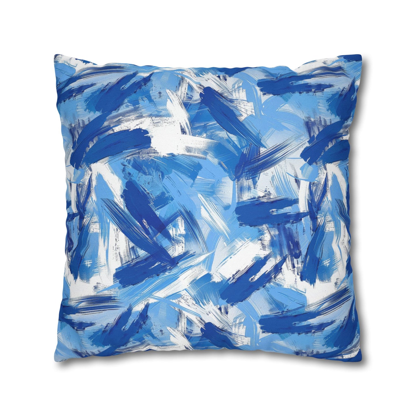 Bold Blue and White Abstract Brushstroke Pattern Spun Polyester Square Pillowcase 4 Sizes