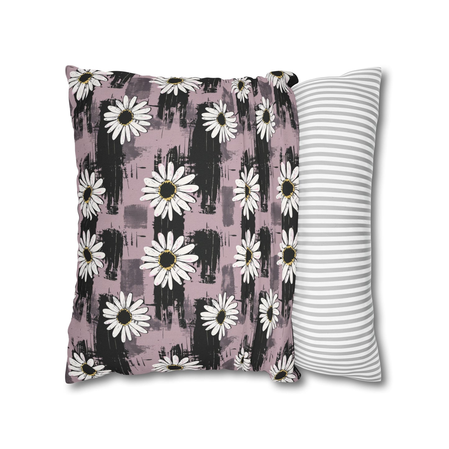 Edgy Daisy Dream with Pink and Black Grunge Spun Polyester Square Pillowcase 4 Sizes