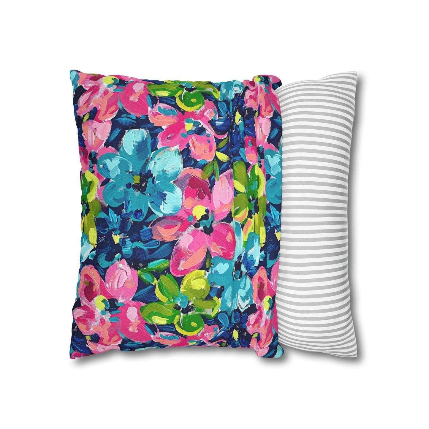 Dusk Blossoms: Moody Pink, Blue, and Yellow Watercolor Flowers Spun Polyester Square Pillowcase 4 Sizes