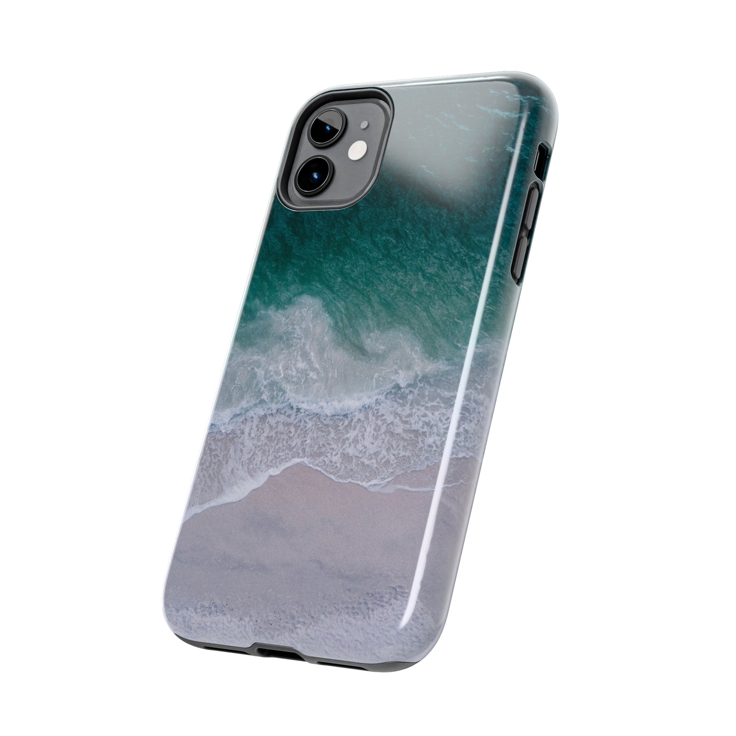 Ocean's Embrace: Deep Green Waters with White Waves Crashing onto the Beach Design Iphone Tough Phone Case