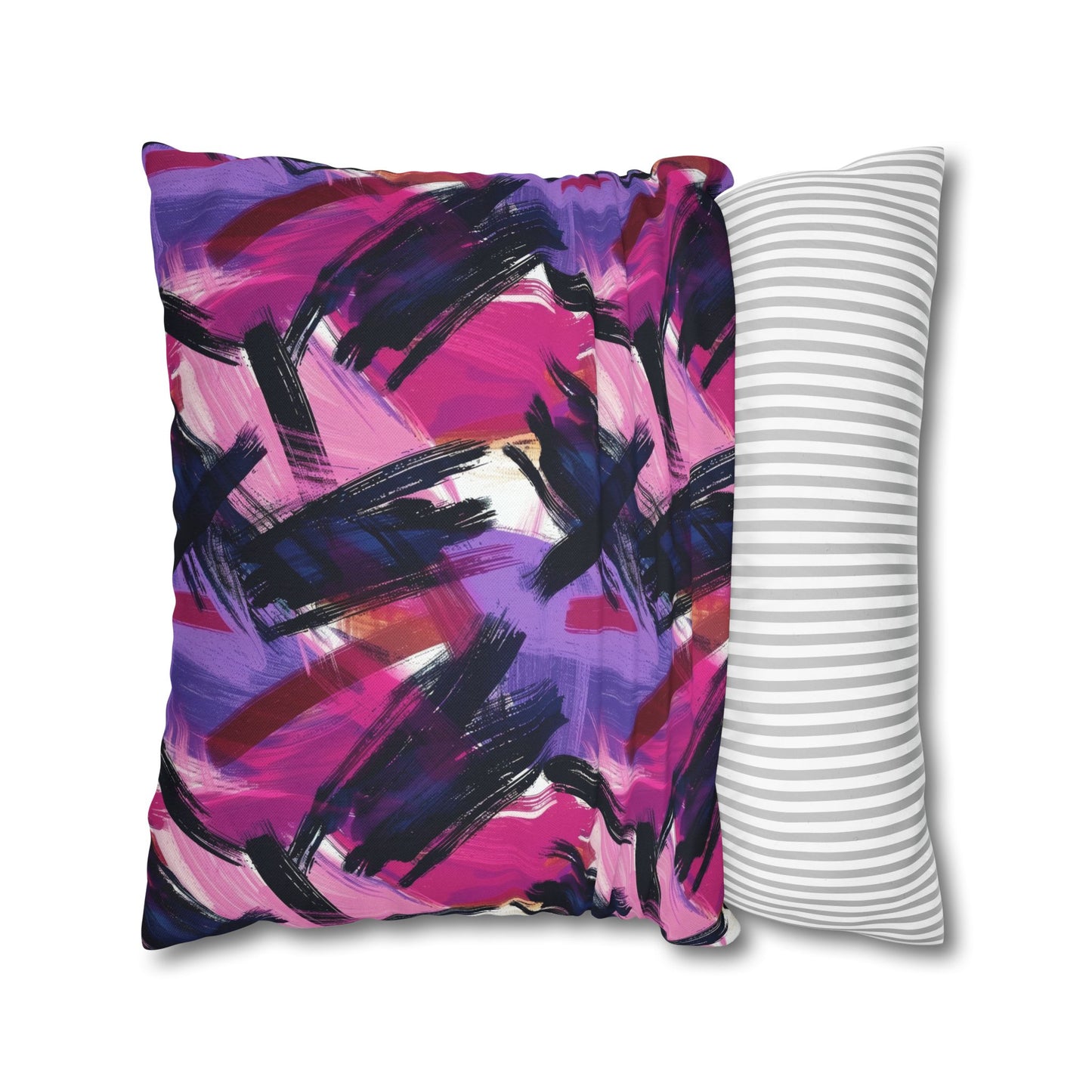 Vibrant Rebellion Brush Strokes in Hot Pink and Cool Purple on a Moody, Dark Background Spun Polyester Square Pillowcase 4 Sizes