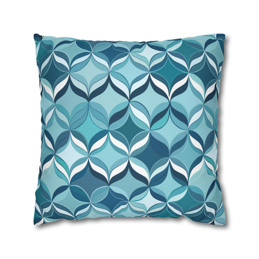 Modern Chic Aqua and Cream Geometric Pattern Spun Polyester Square Pillowcase 4 Sizes