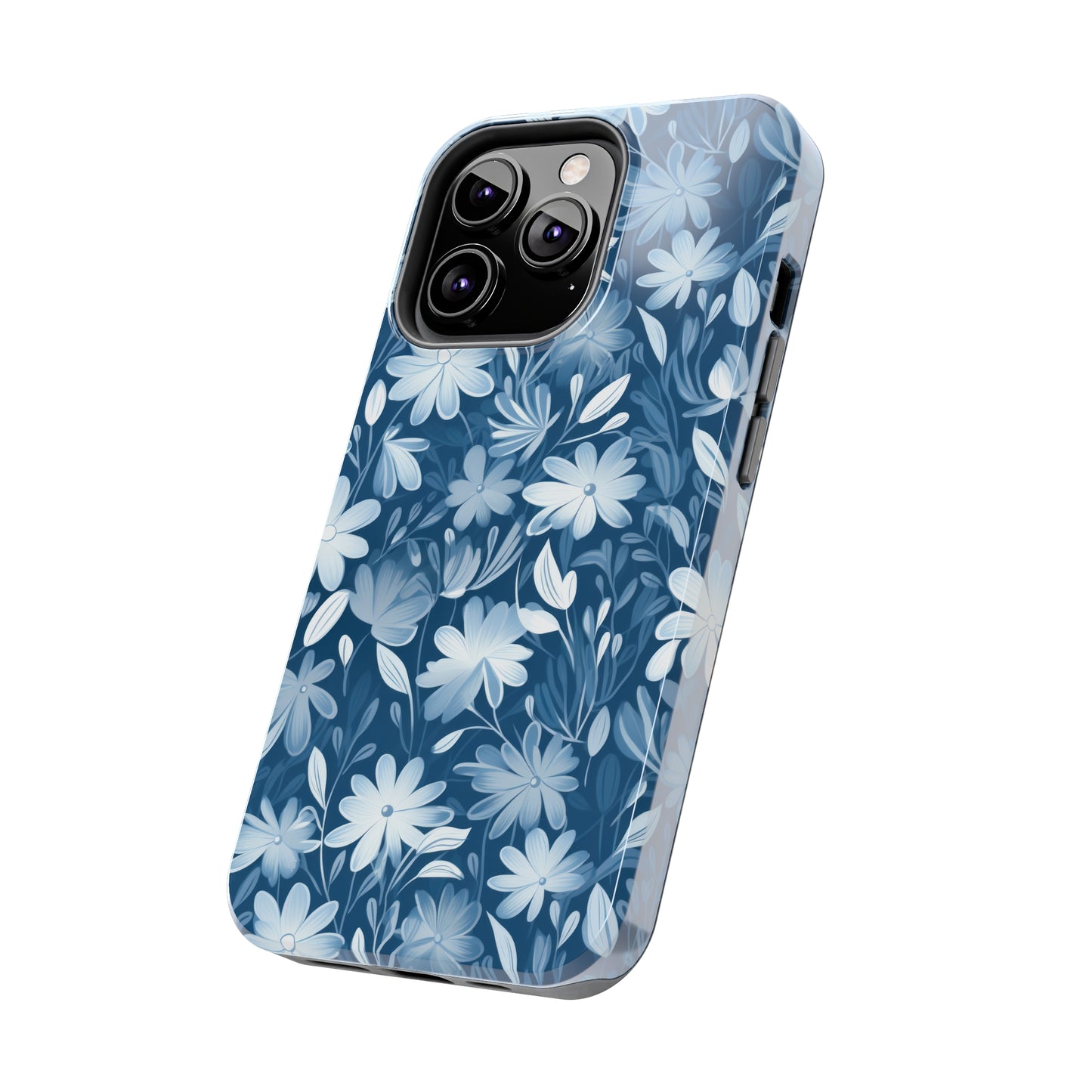 Gentle Elegance: Soft Muted Blue Flower Design Iphone Tough Phone Case