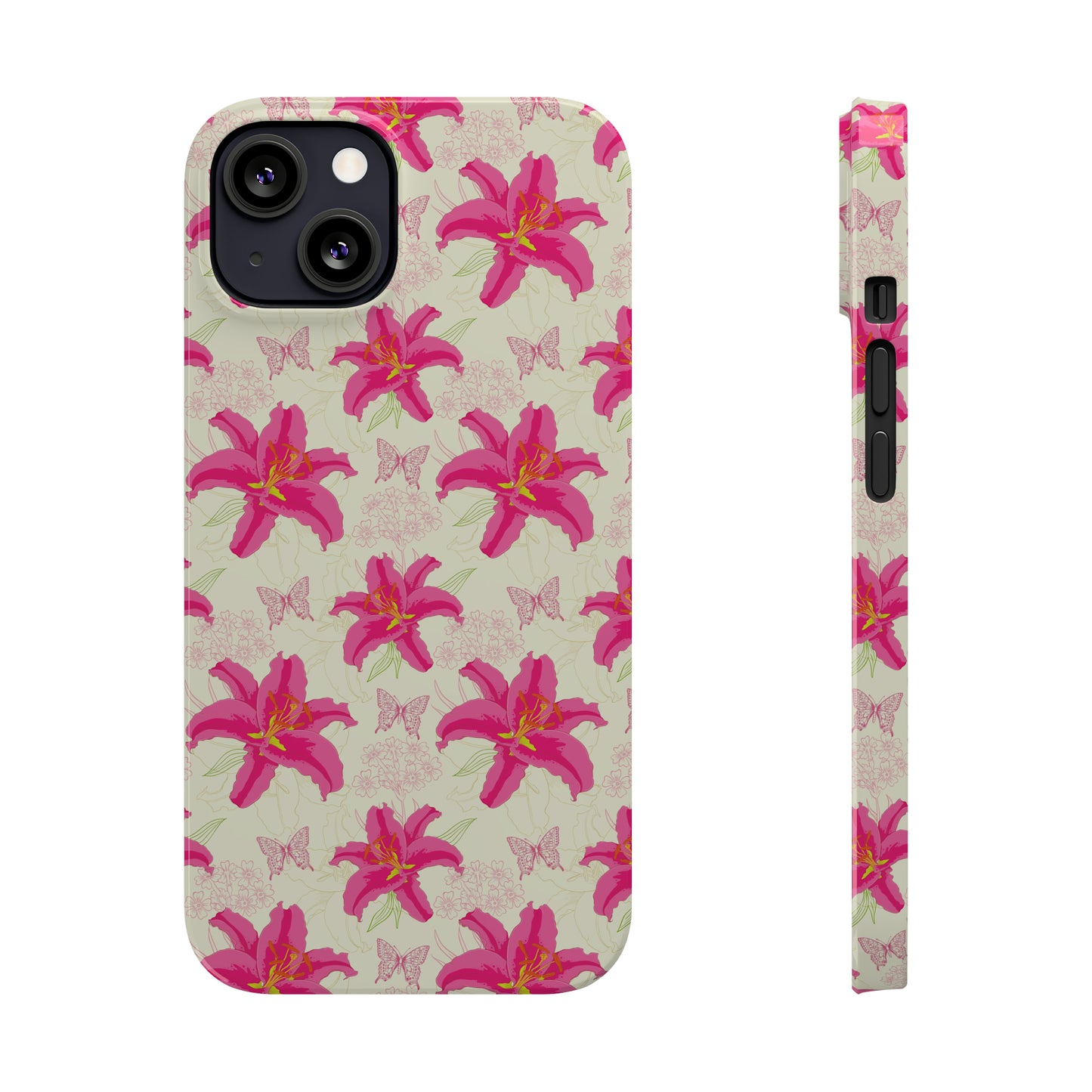 Large Lilies and Butterflies Iphone 15-12 Slim Phone Case