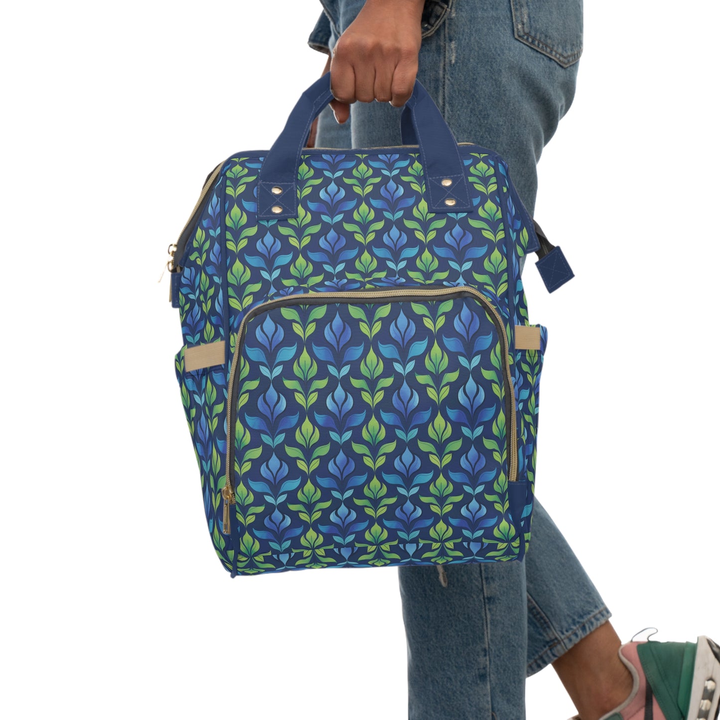 Vintage Blue and Green Botanical Multifunctional Diaper Backpack