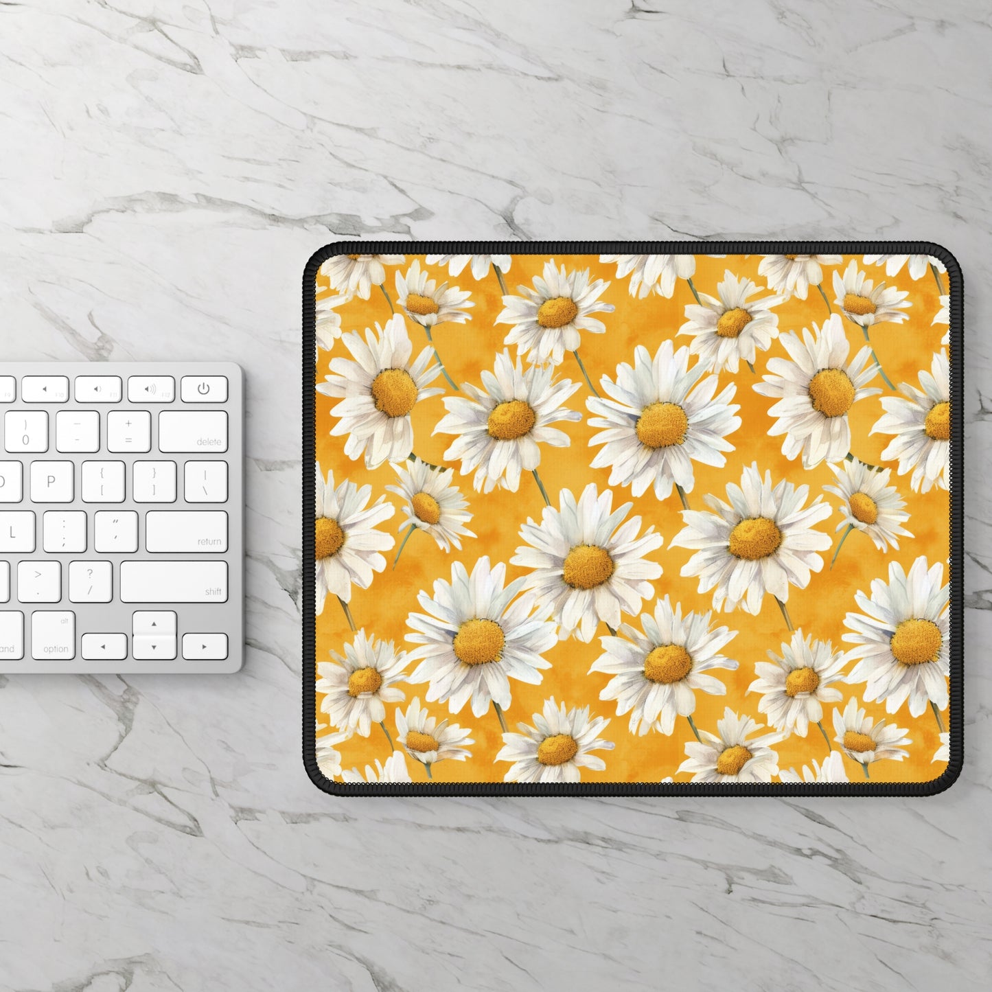 Golden Daisy Field with Vibrant Yellow Floral Design Gaming Mouse Pad with Finished Edges