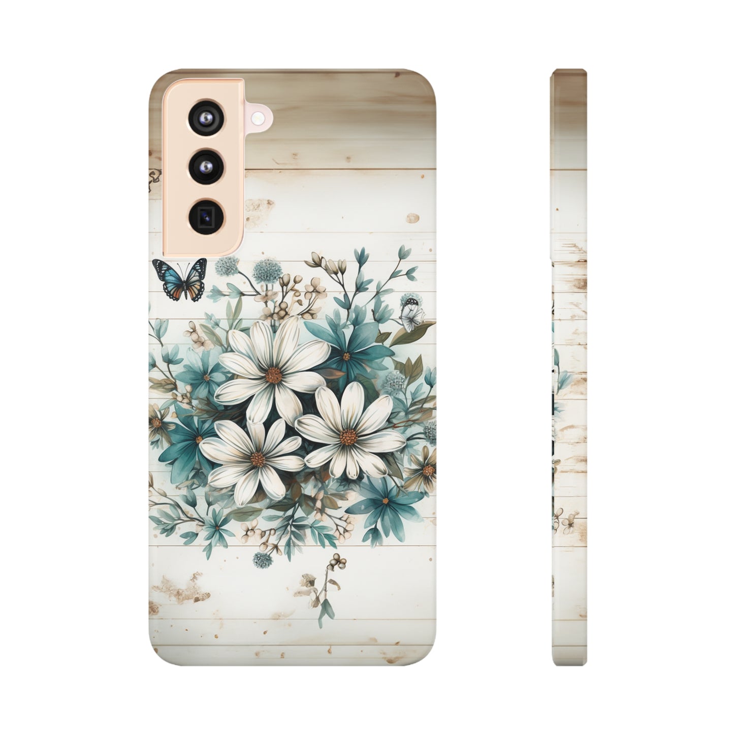 Rustic Charm Bouquet featuring Teal Accents White Wild Daisies with Butterflies  Samsung Slim Cases