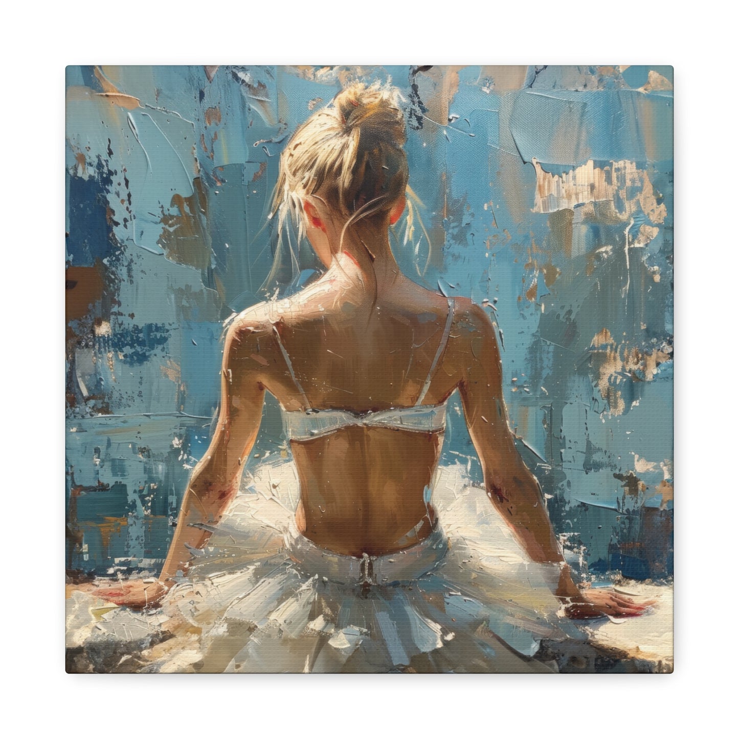 Sunlit Serenity Ballerina in White Dress, Bathed in Sunlight and Blue Skies with Back Turned Print on Canvas Gallery - 13 Sizes