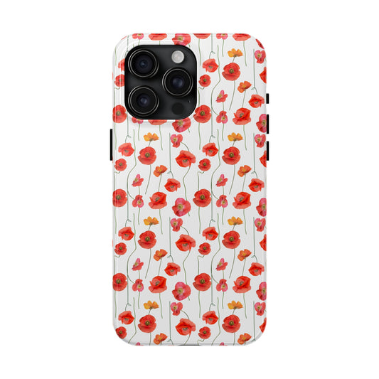 Vivid Elegance: Bright Red Poppies on a White Background Iphone Tough Phone Case